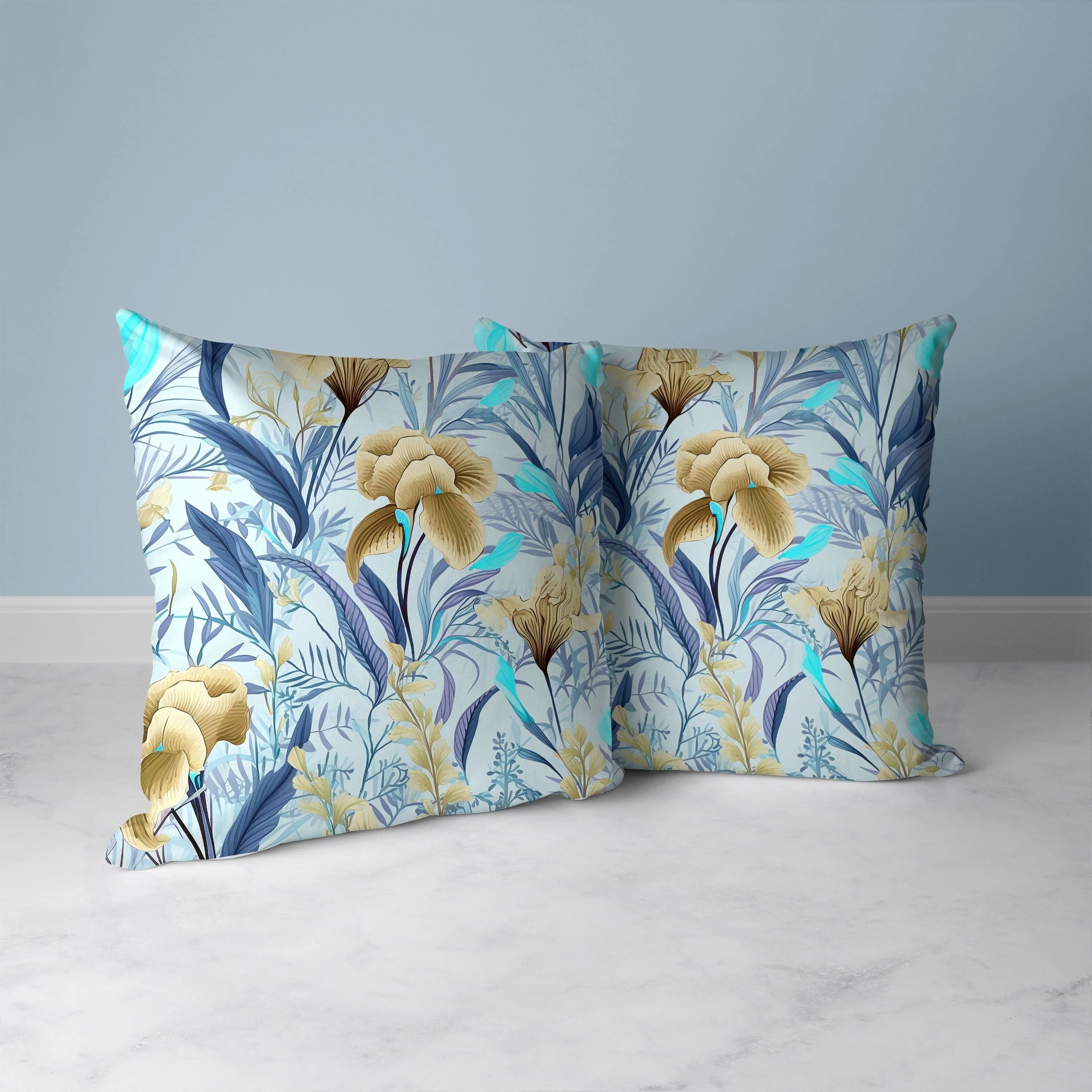 Breezy Buds Faux Suede Reversible Throw Pillow Blue and Beige