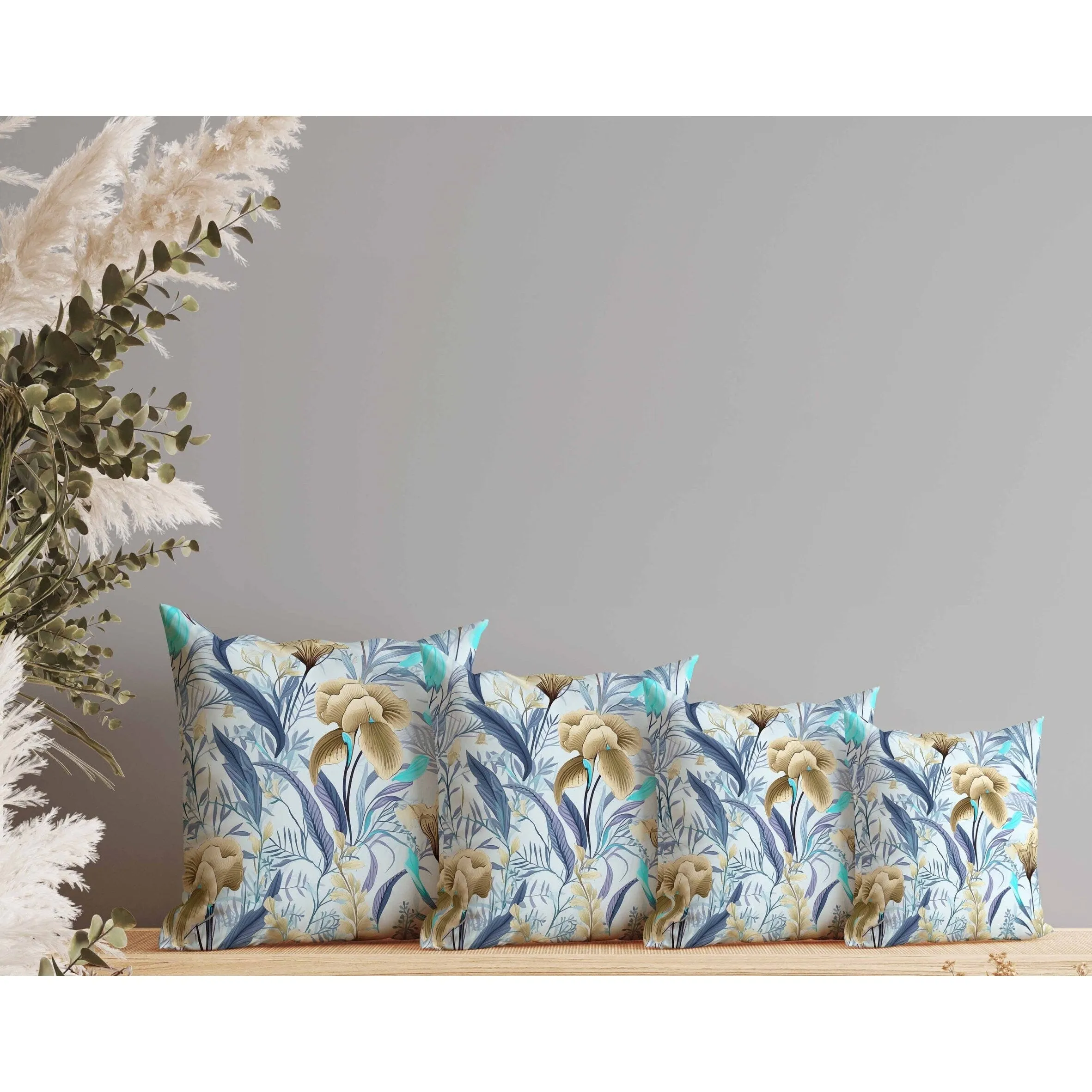Breezy Buds Faux Suede Reversible Throw Pillow Blue and Beige