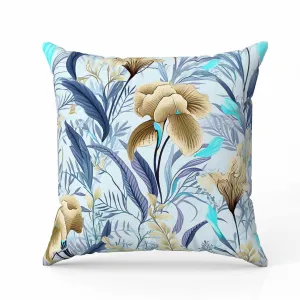Breezy Buds Faux Suede Reversible Throw Pillow Blue and Beige
