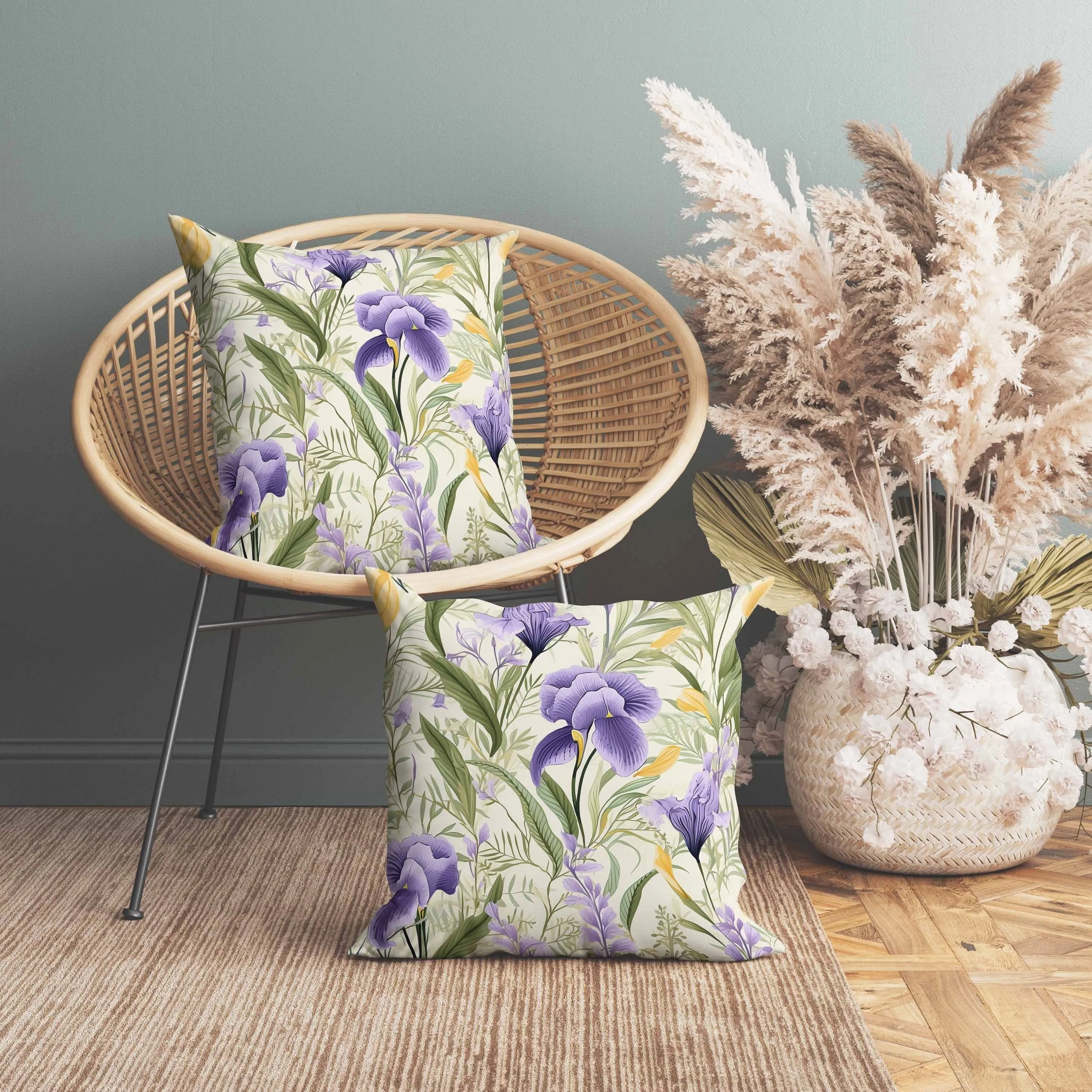 Breezy Buds Faux Suede Reversible Throw Pillow Green and Purple