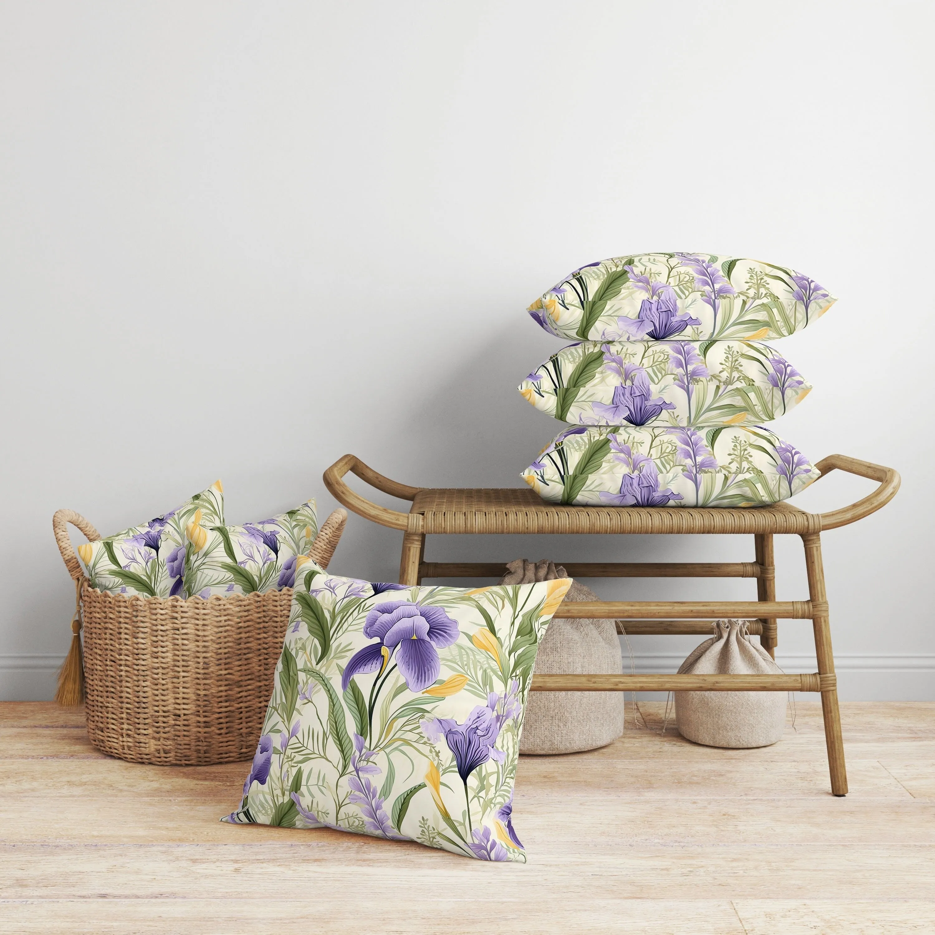 Breezy Buds Faux Suede Reversible Throw Pillow Green and Purple
