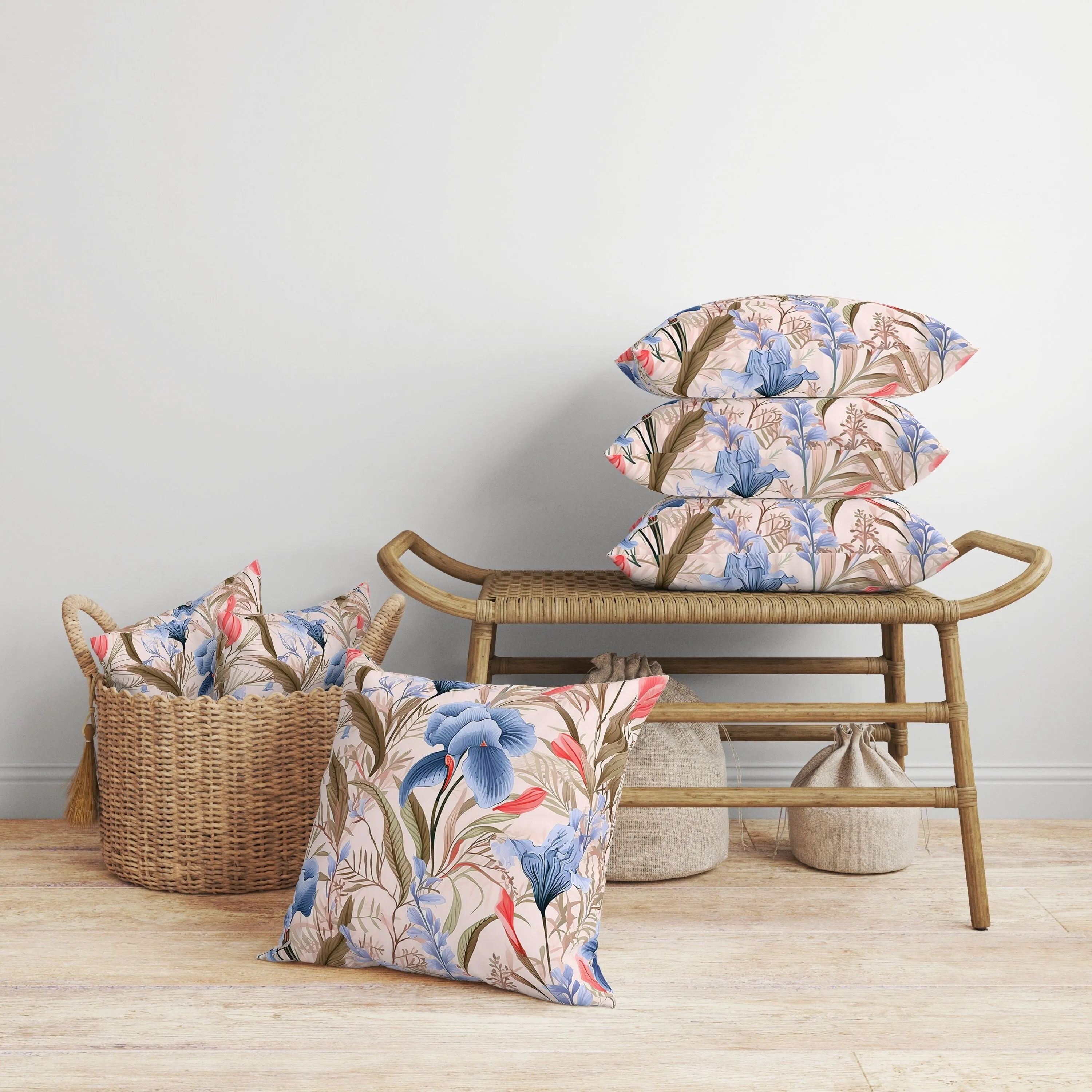 Breezy Buds Faux Suede Reversible Throw Pillow Pink and Blue