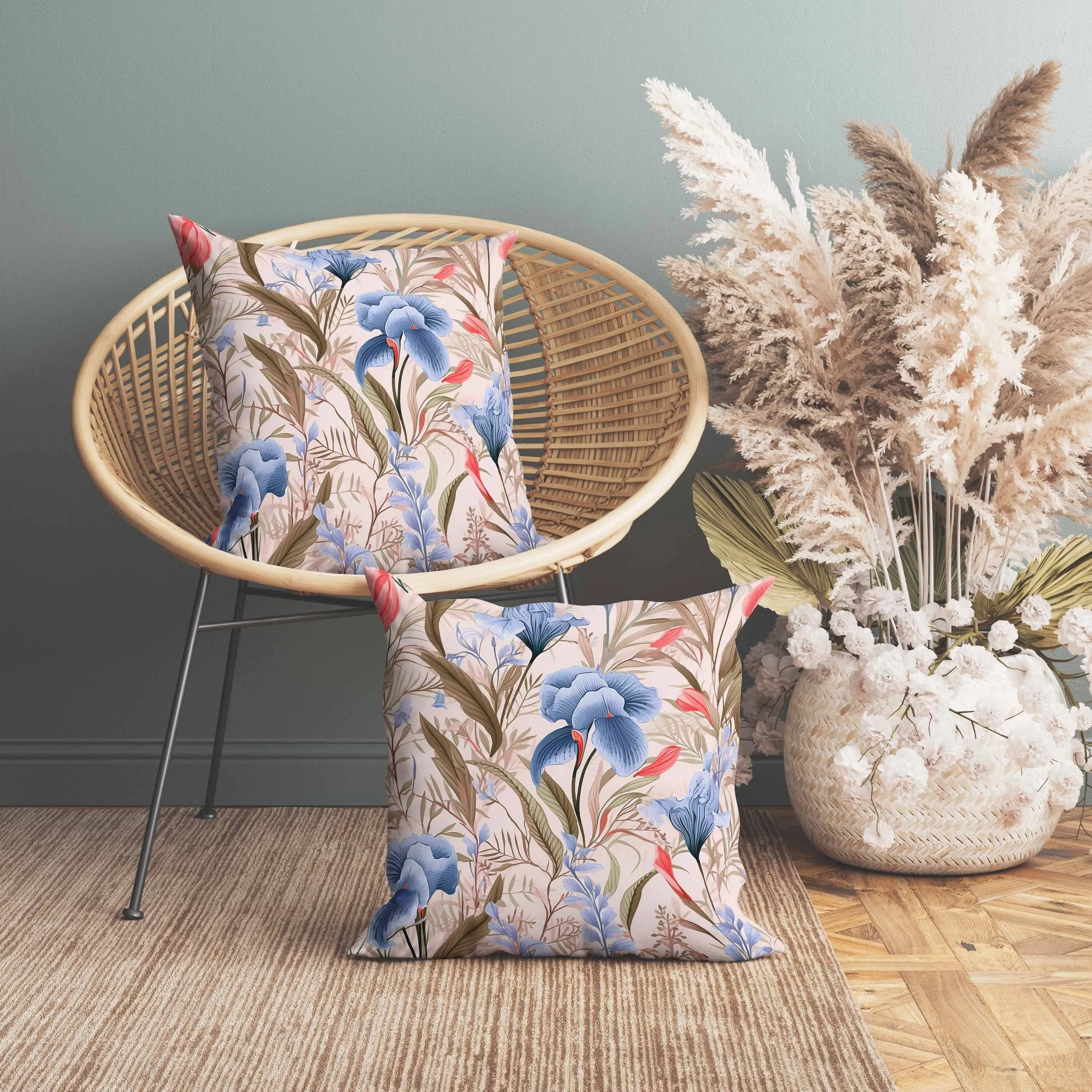 Breezy Buds Faux Suede Reversible Throw Pillow Pink and Blue