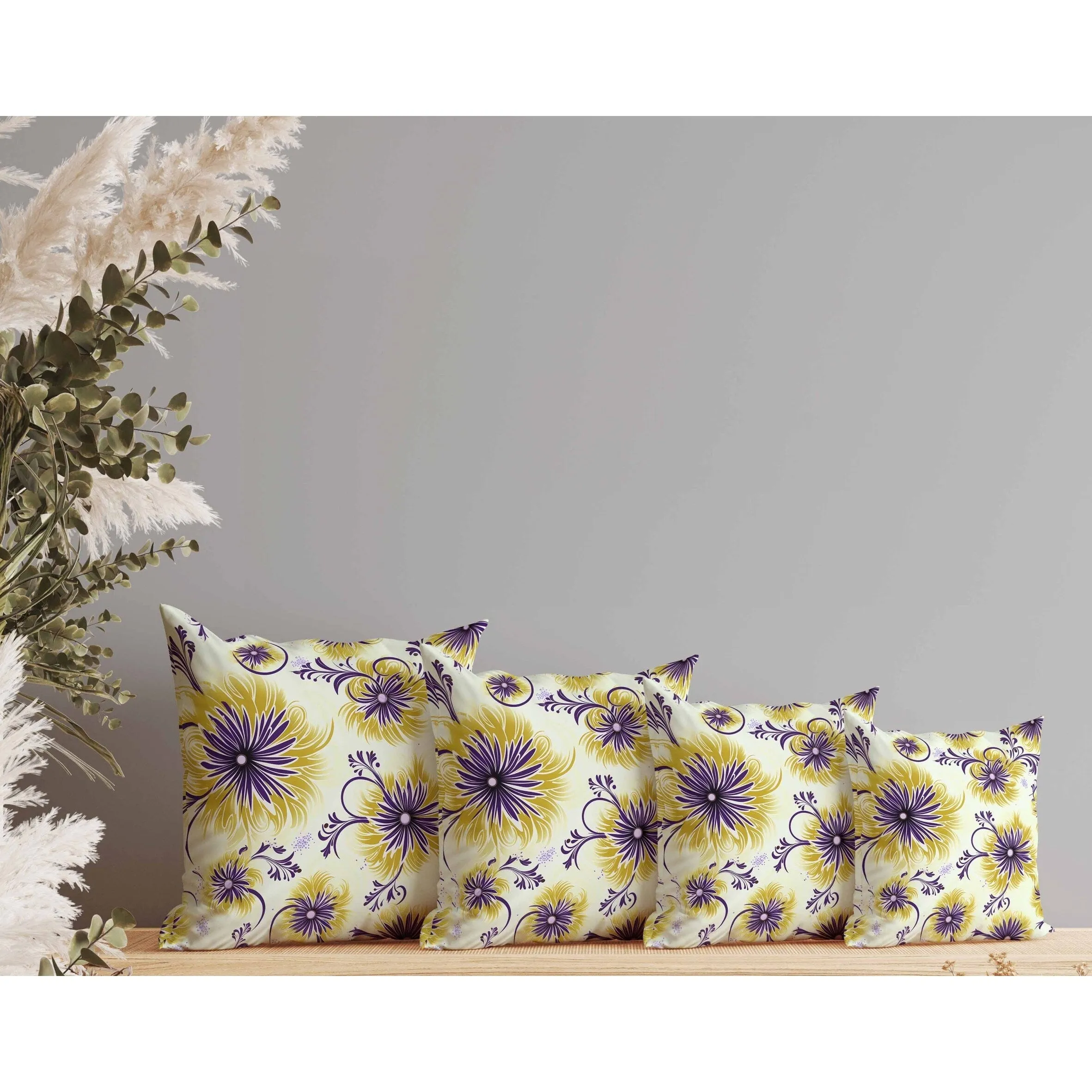 Breezy Flowers Faux Suede Reversible Throw Pillow Yellow and Purple