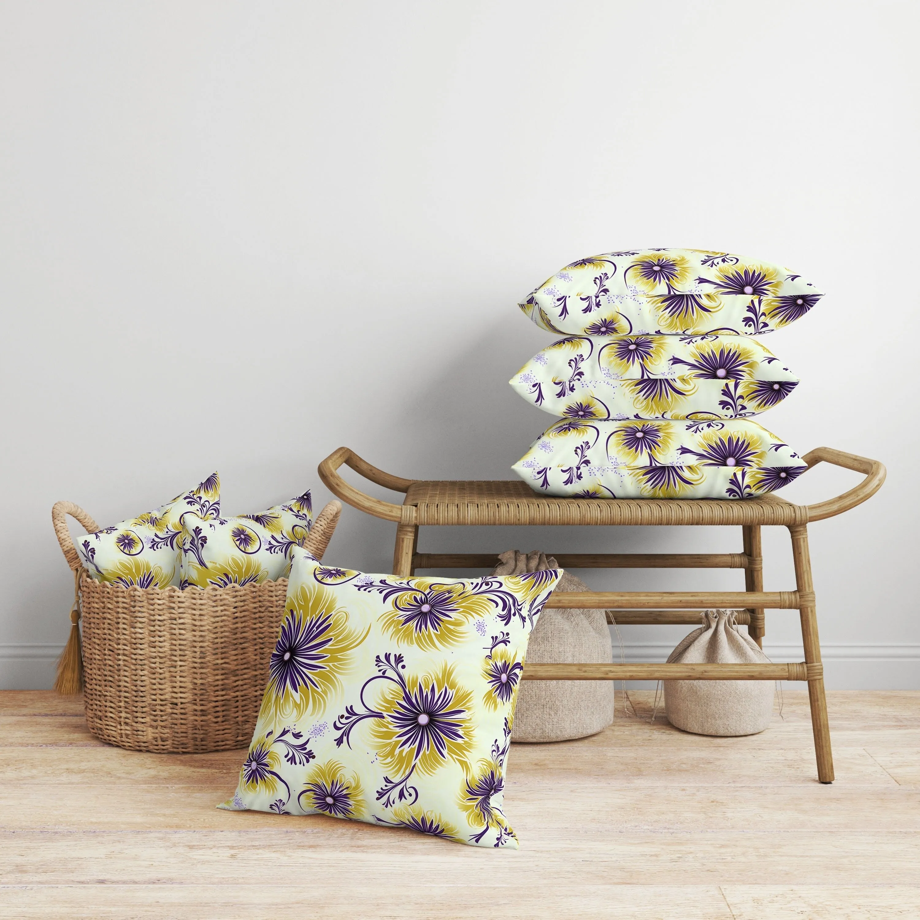 Breezy Flowers Faux Suede Reversible Throw Pillow Yellow and Purple
