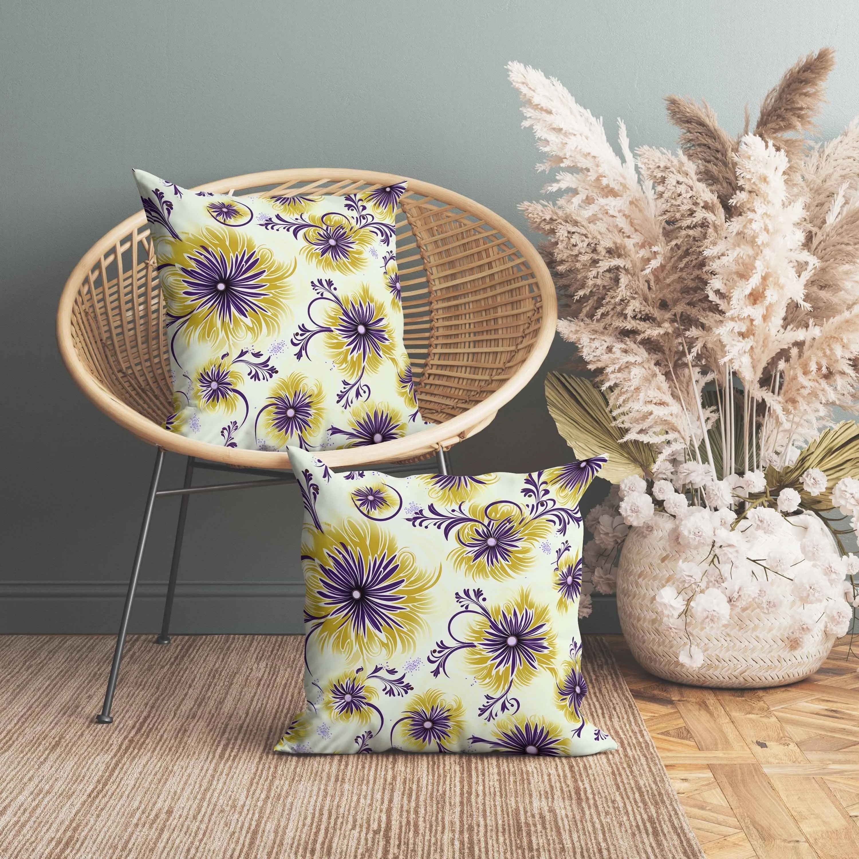 Breezy Flowers Faux Suede Reversible Throw Pillow Yellow and Purple