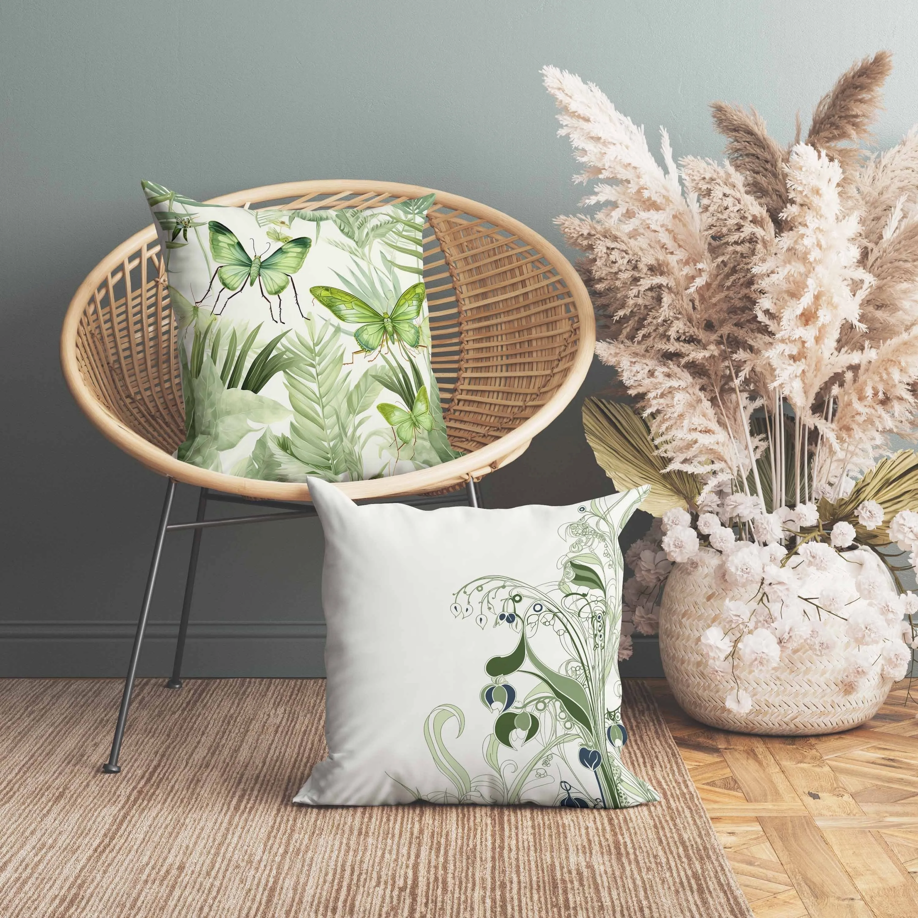 Butterfly Dreams Faux Suede Reversible Throw Pillow Green