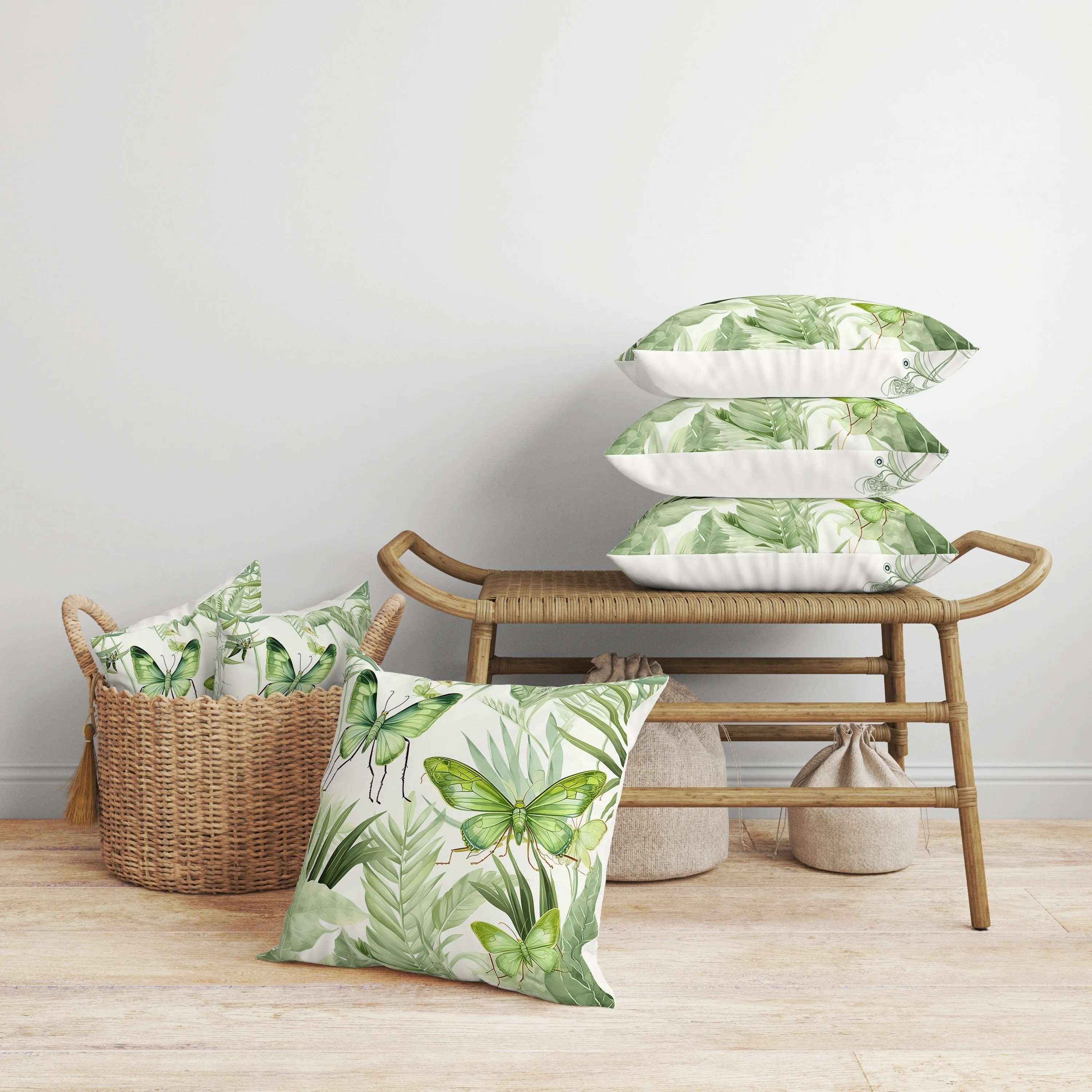 Butterfly Dreams Faux Suede Reversible Throw Pillow Green