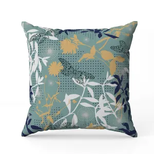 Butterfly Floral Orbit Faux Suede Reversible Throw Pillow Blue and Cyan
