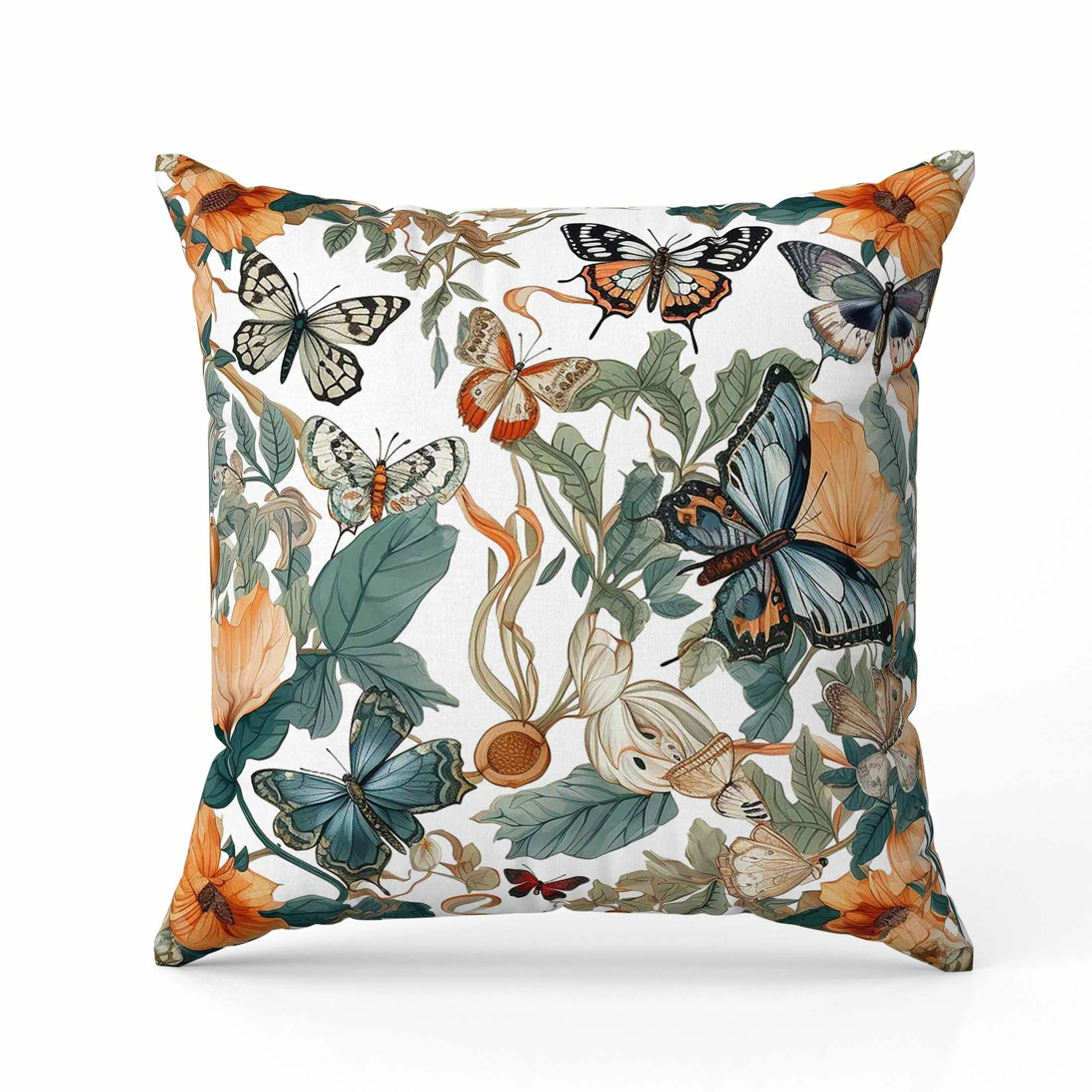 Butterfly Haven Faux Suede Reversible Throw Pillow White and Blue