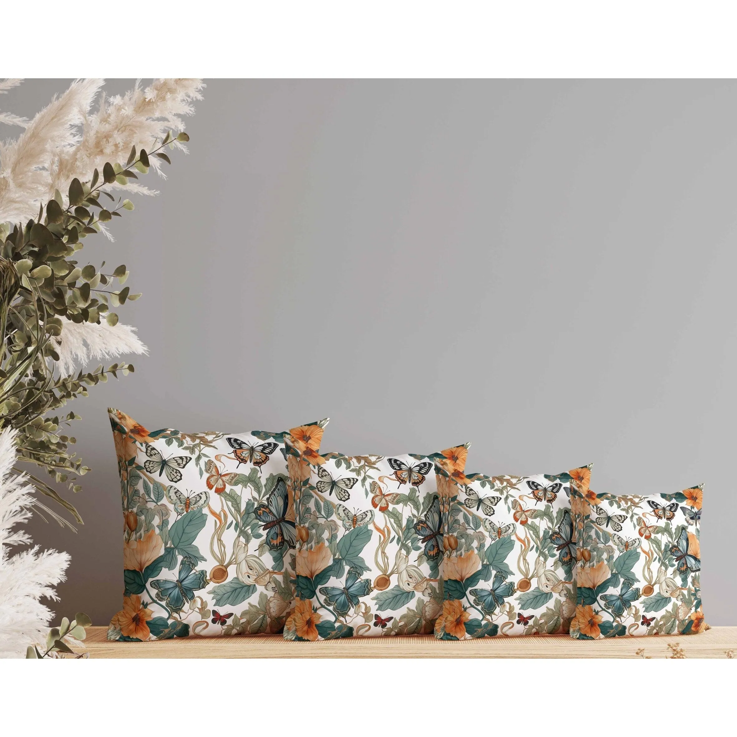 Butterfly Haven Faux Suede Reversible Throw Pillow White and Blue