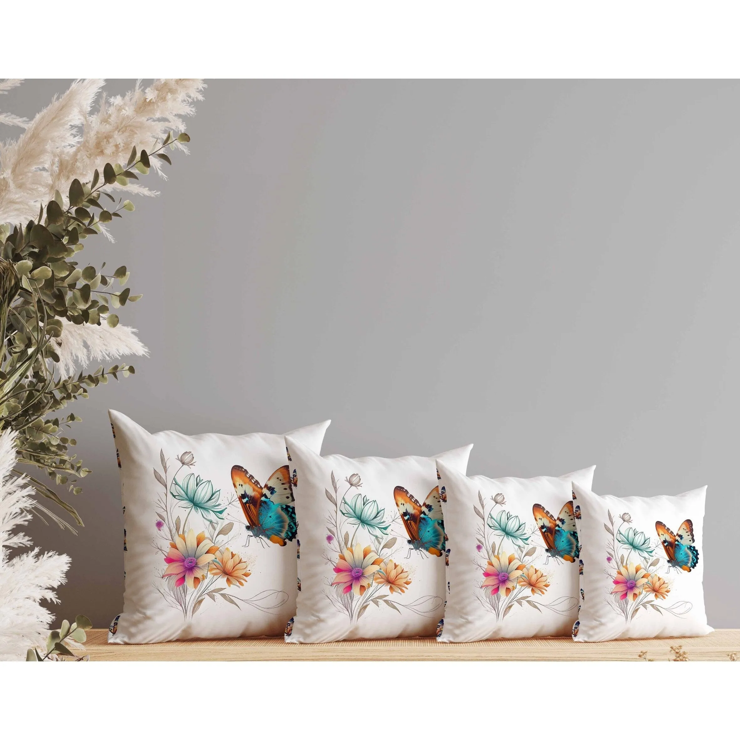 Butterfly's Floral Journey Faux Suede Reversible Throw Pillow White and Orange