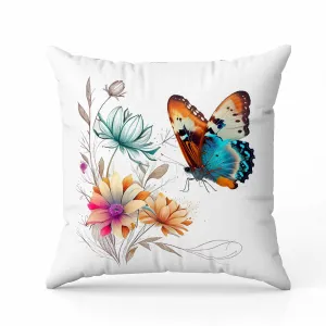 Butterfly's Floral Journey Faux Suede Reversible Throw Pillow White and Orange