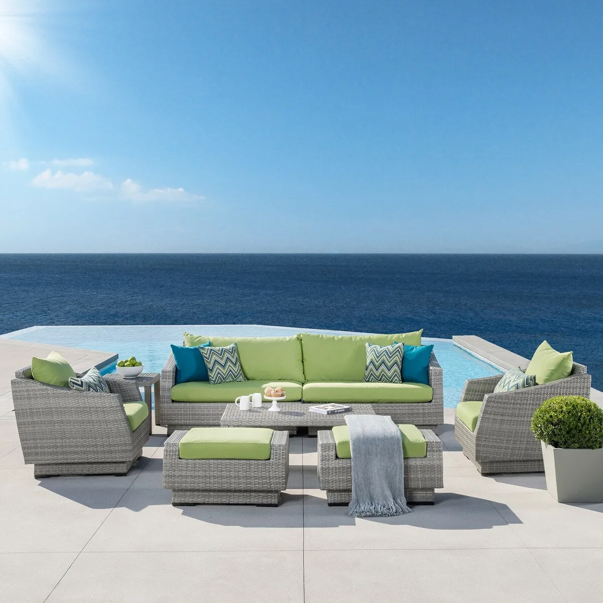 Cannes 8 Piece Sunbrella Outdoor Patio Sofa & Club Chair Set