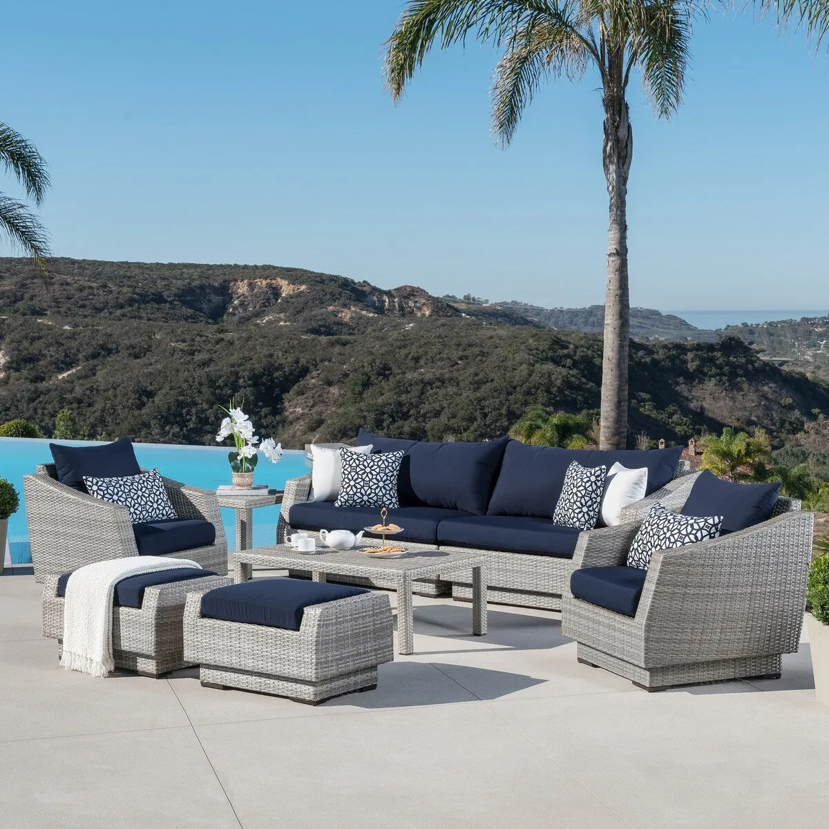 Cannes 8 Piece Sunbrella Outdoor Patio Sofa & Club Chair Set