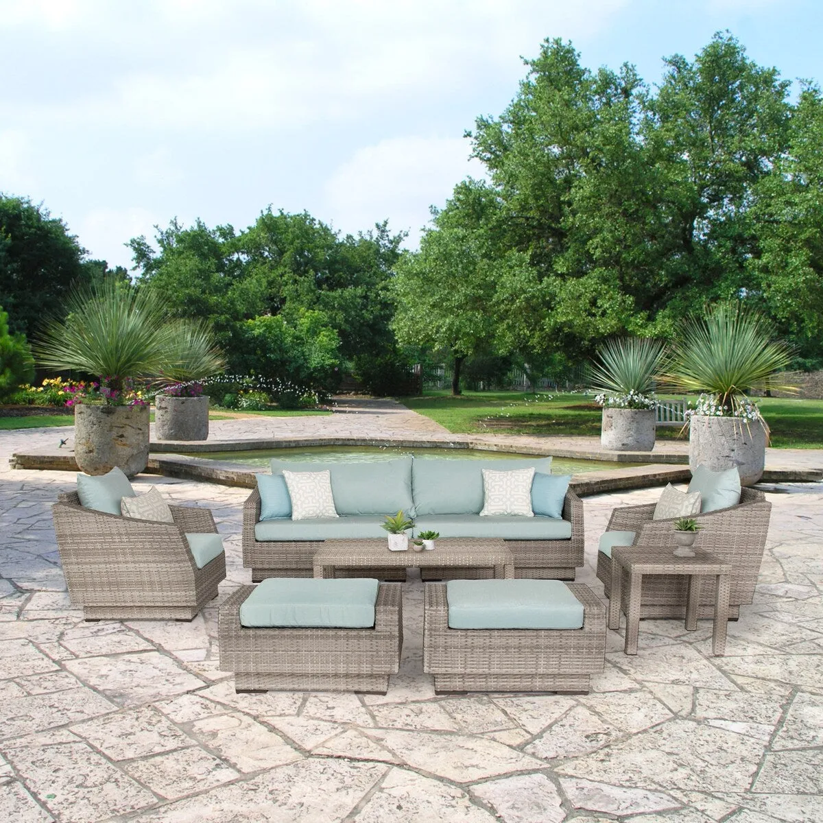 Cannes 8 Piece Sunbrella Outdoor Patio Sofa & Club Chair Set