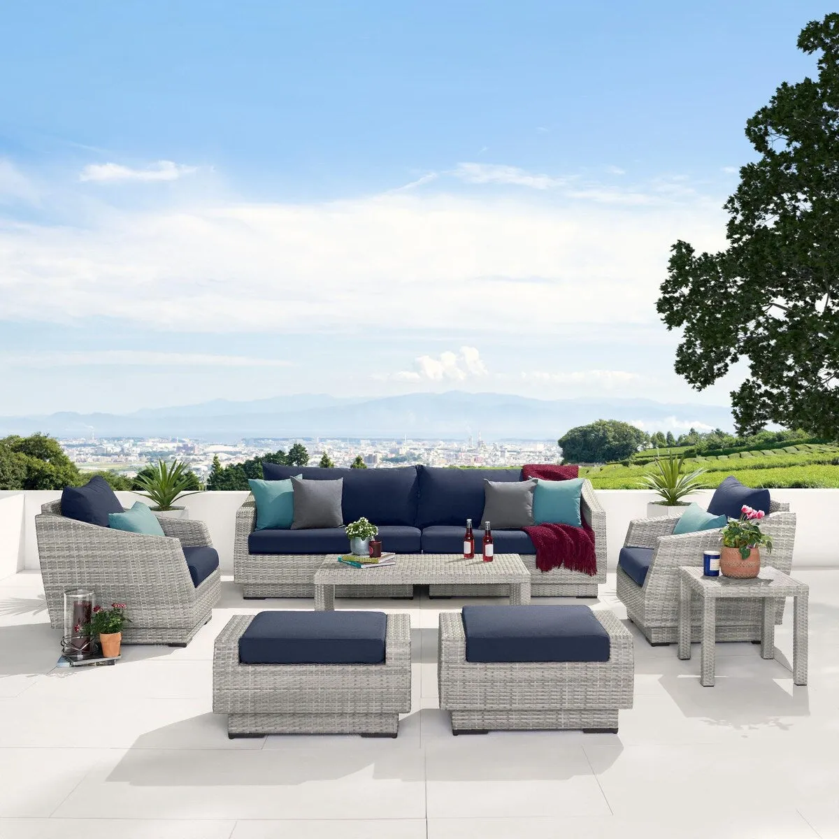 Cannes 8 Piece Sunbrella Outdoor Patio Sofa & Club Chair Set