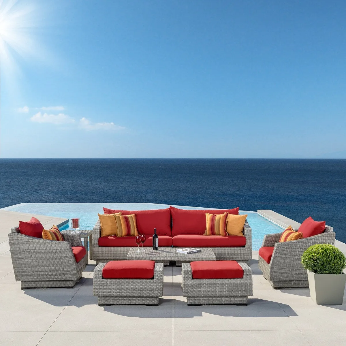 Cannes 8 Piece Sunbrella Outdoor Patio Sofa & Club Chair Set