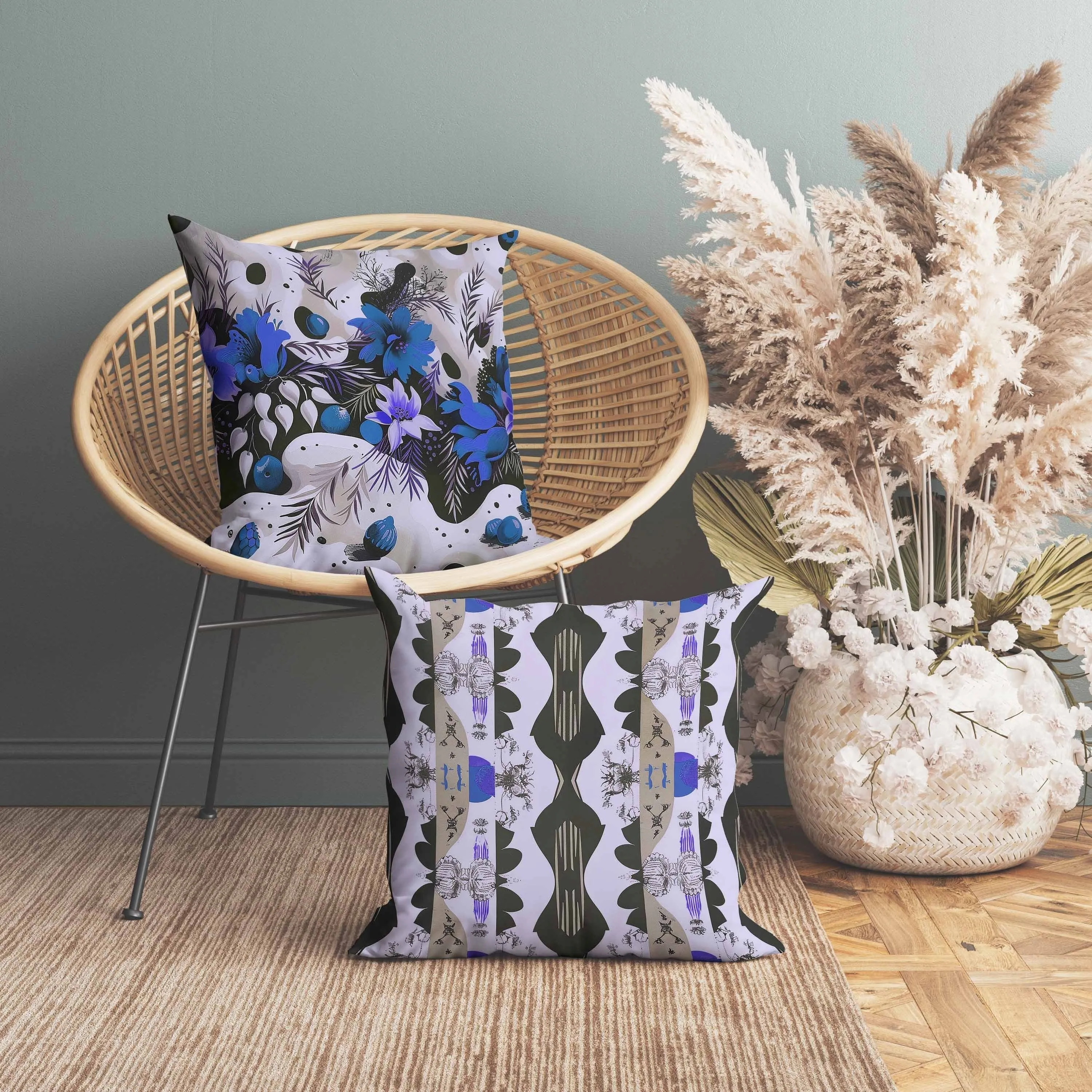 Charming Chronicles Faux Suede Reversible Throw Pillow Blue and Black