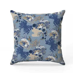 Checkered Waves Faux Suede Reversible Throw Pillow Blue and Peach