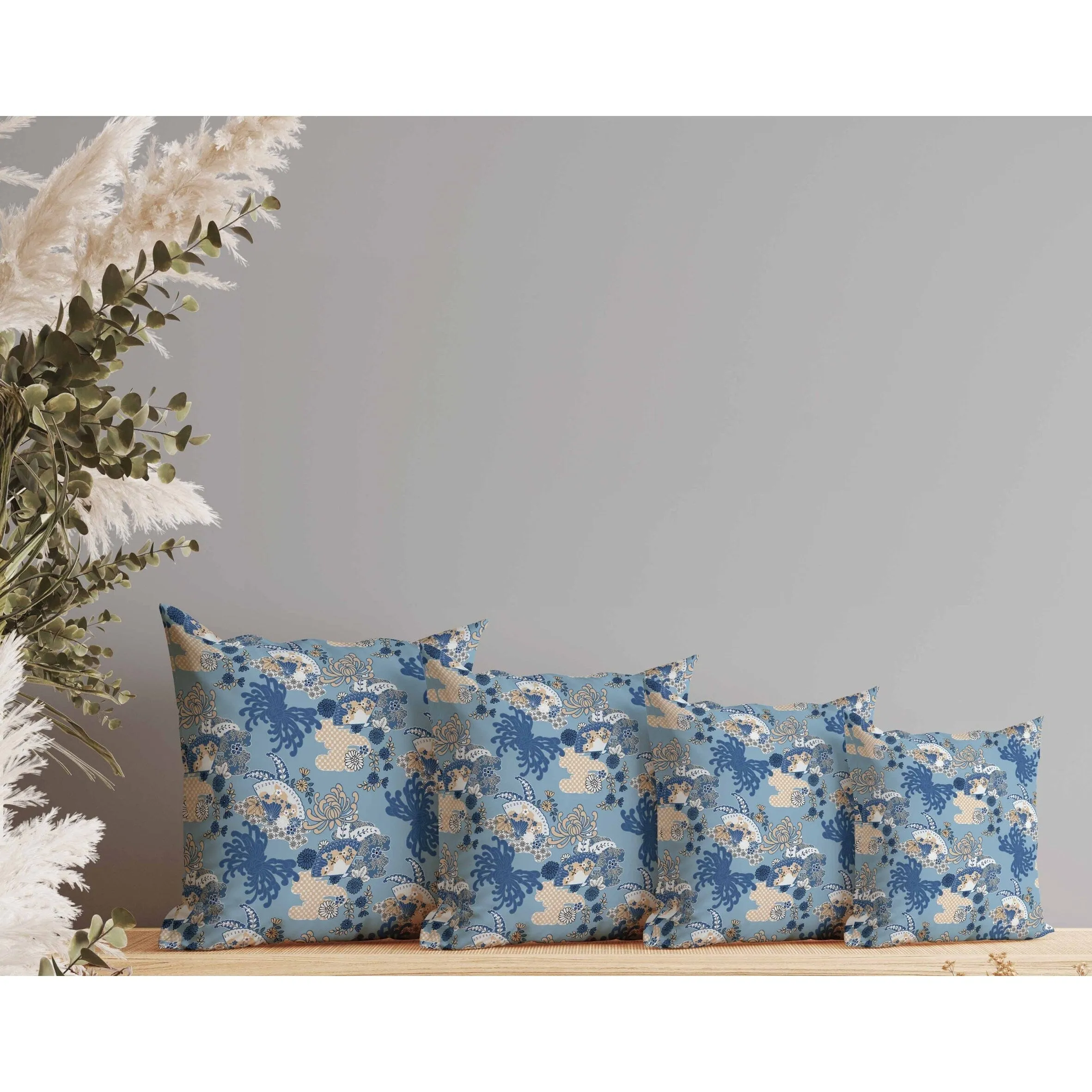 Checkered Waves Faux Suede Reversible Throw Pillow Blue and Peach