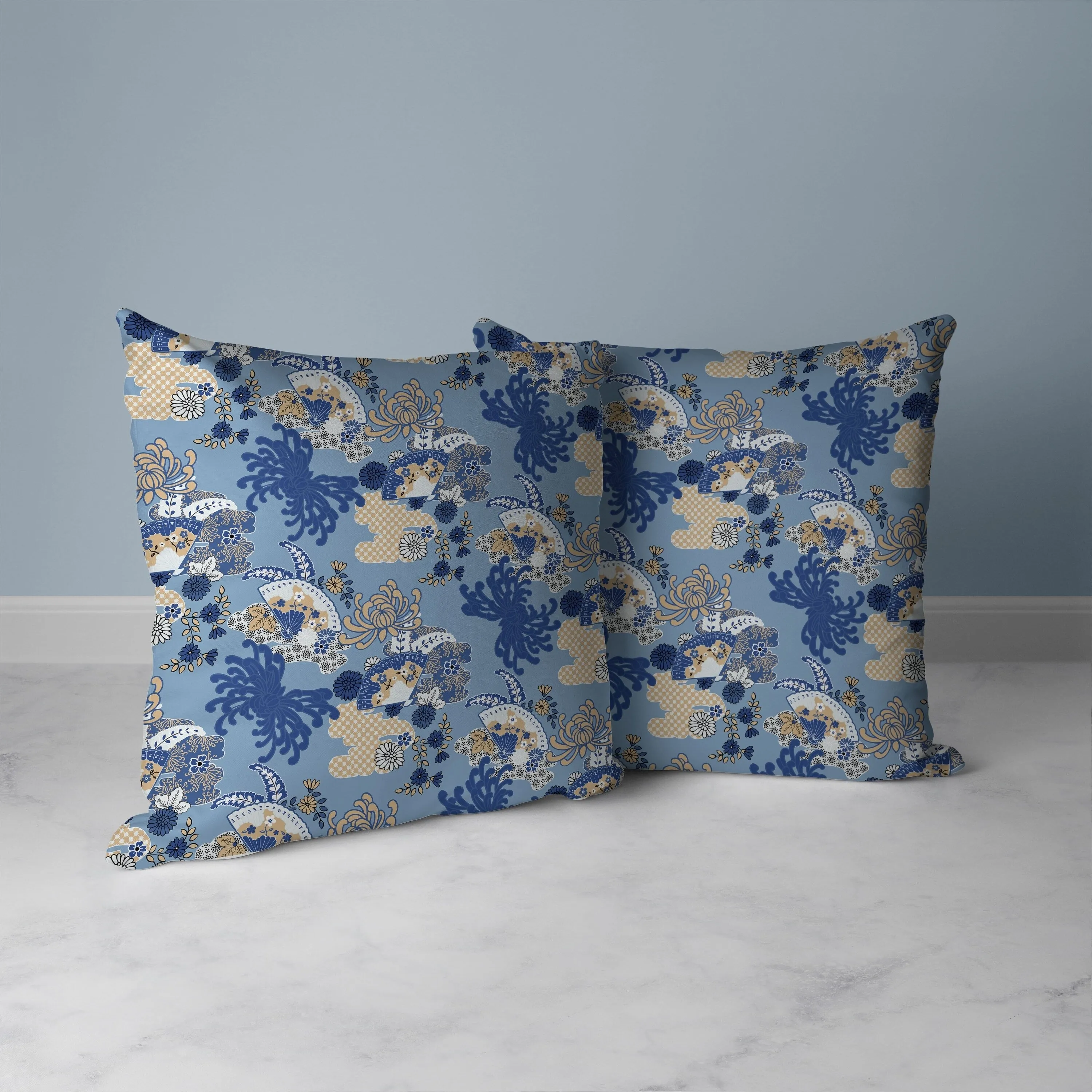 Checkered Waves Faux Suede Reversible Throw Pillow Blue and Peach