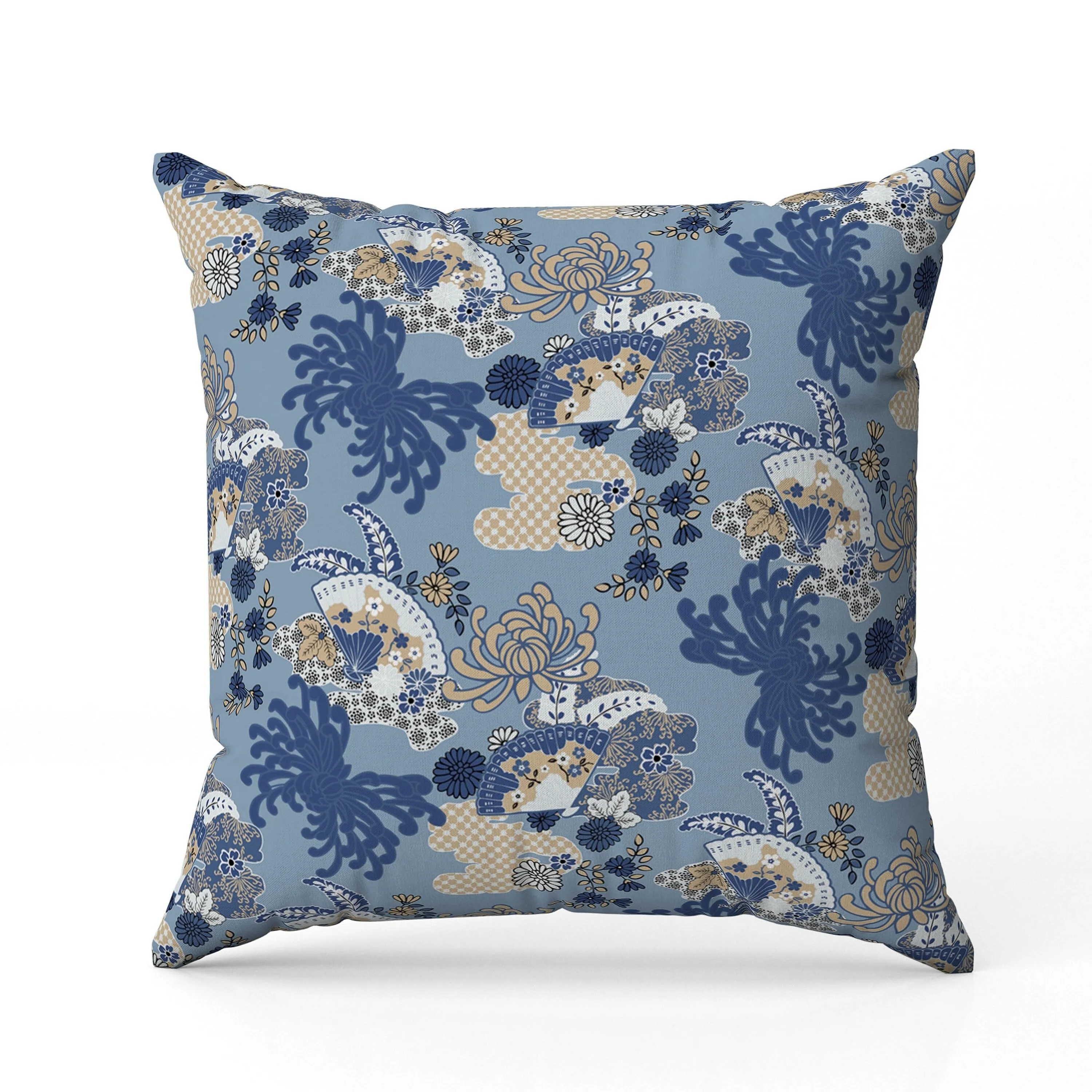 Checkered Waves Faux Suede Reversible Throw Pillow Blue and Peach