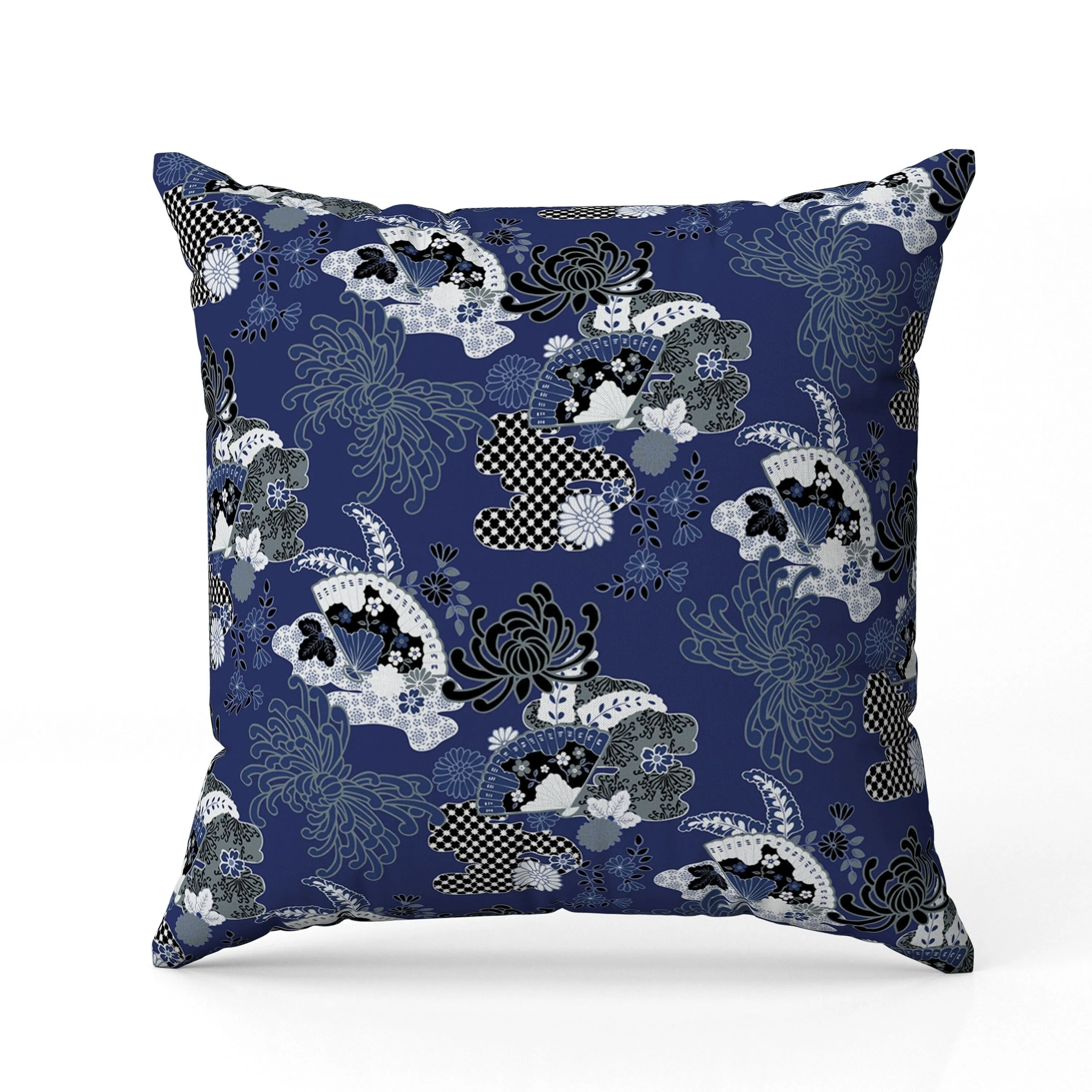 Checkered Waves Faux Suede Reversible Throw Pillow Blue and White
