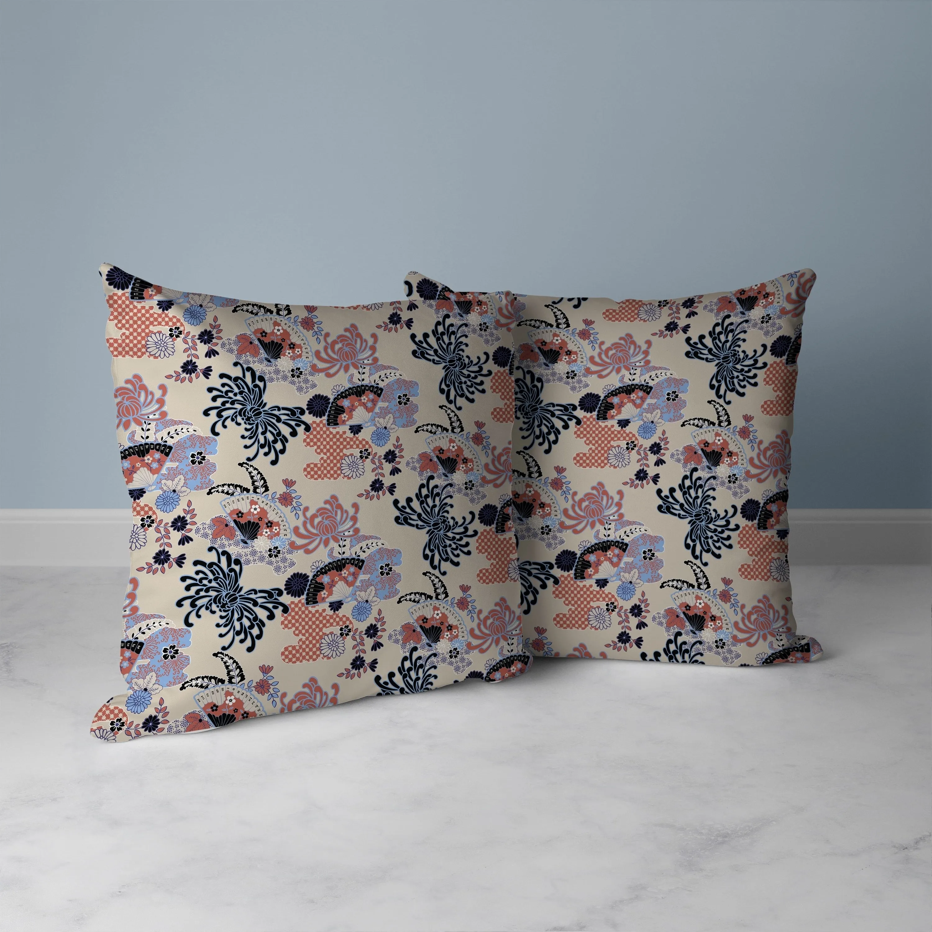 Checkered Waves Faux Suede Reversible Throw Pillow Orange and Blue