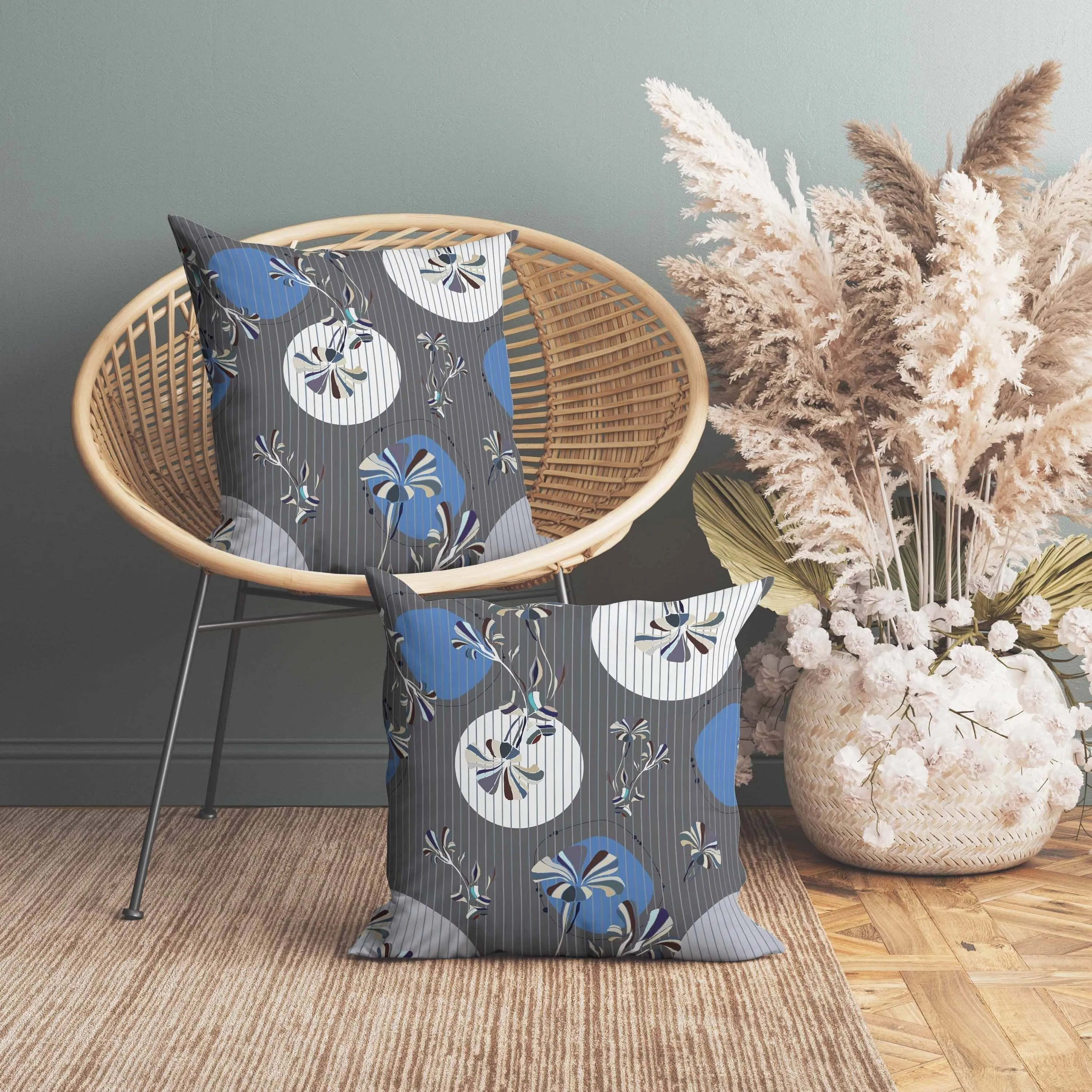 Circular Garden Faux Suede Reversible Throw Pillow Dark and Gray