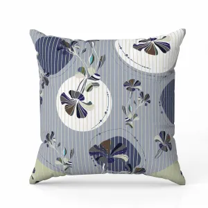 Circular Garden Faux Suede Reversible Throw Pillow Gray and Blue