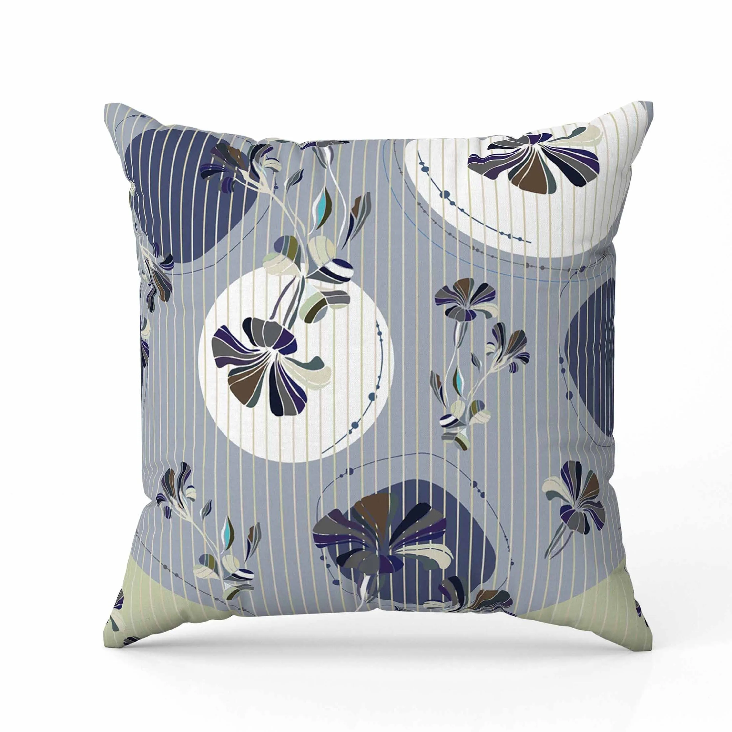 Circular Garden Faux Suede Reversible Throw Pillow Gray and Blue