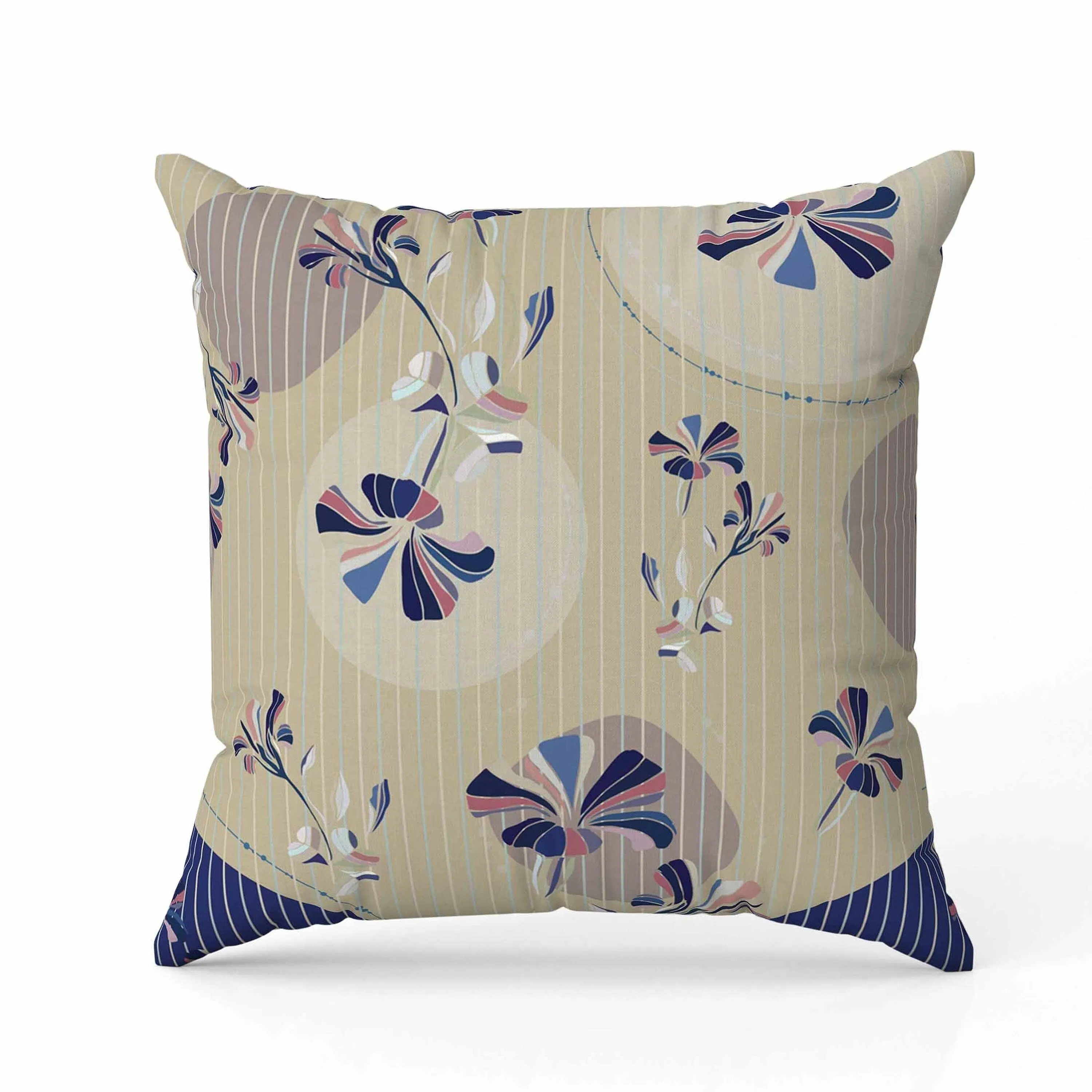 Circular Garden Faux Suede Reversible Throw Pillow Grayish and Yellow