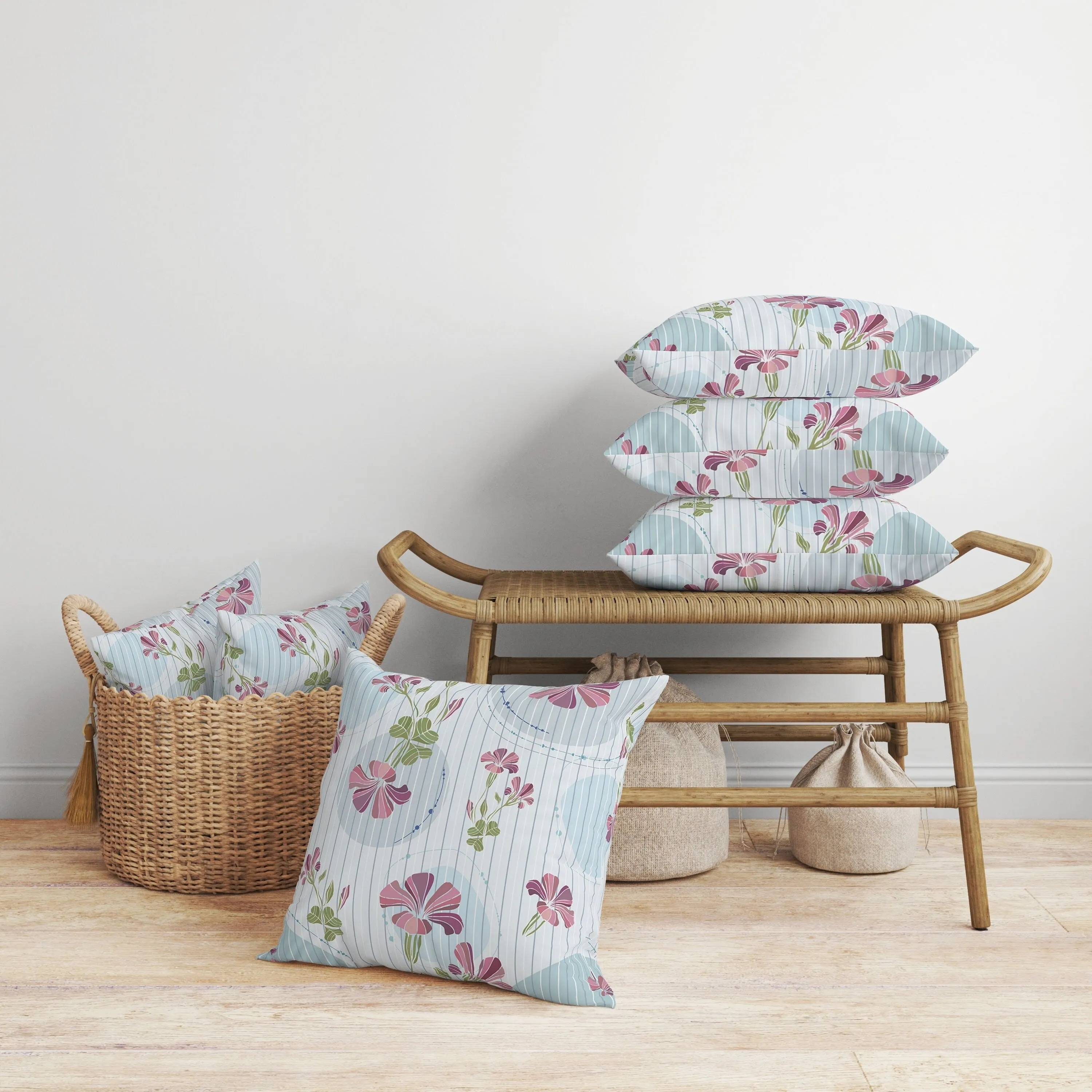Circular Garden Faux Suede Reversible Throw Pillow Light and Blue