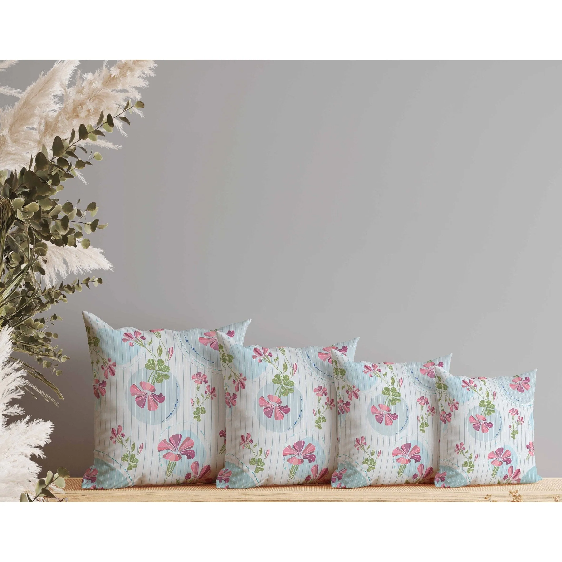 Circular Garden Faux Suede Reversible Throw Pillow Light and Blue