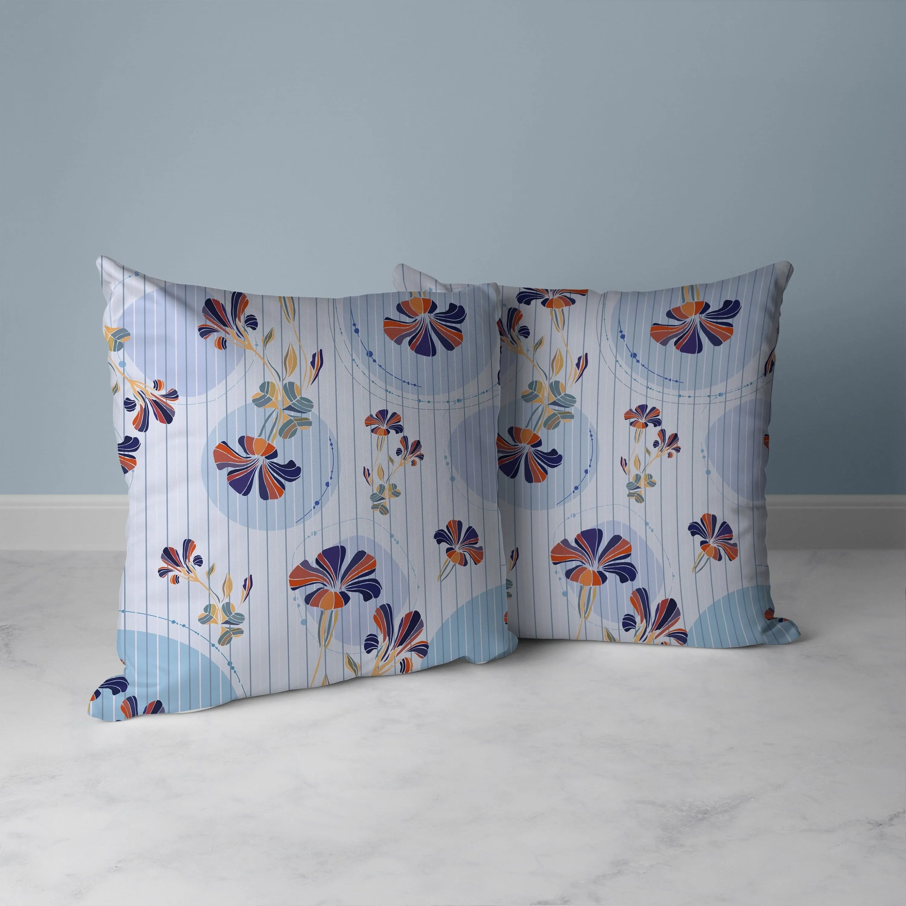 Circular Garden Faux Suede Reversible Throw Pillow Light and Blue