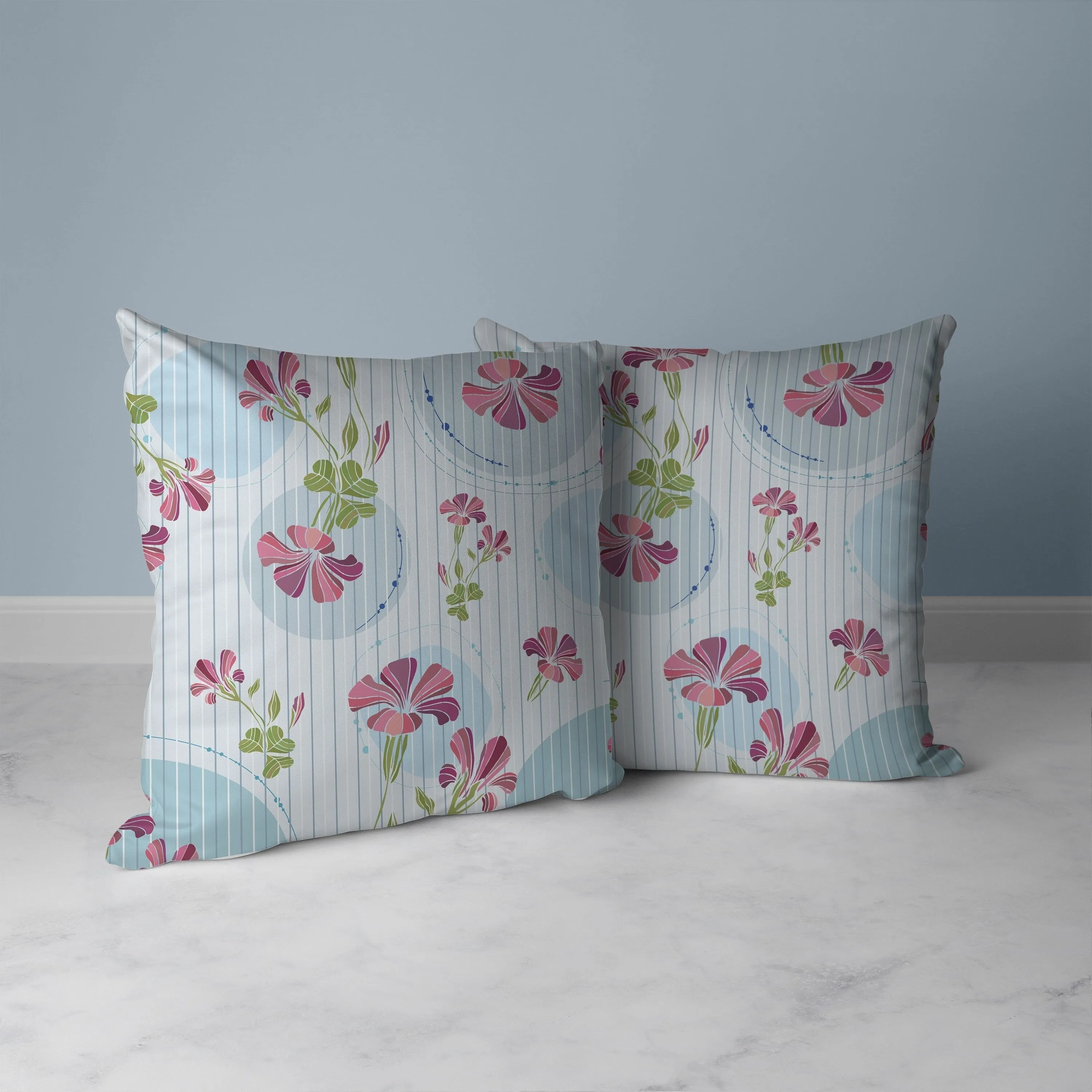 Circular Garden Faux Suede Reversible Throw Pillow Light and Blue