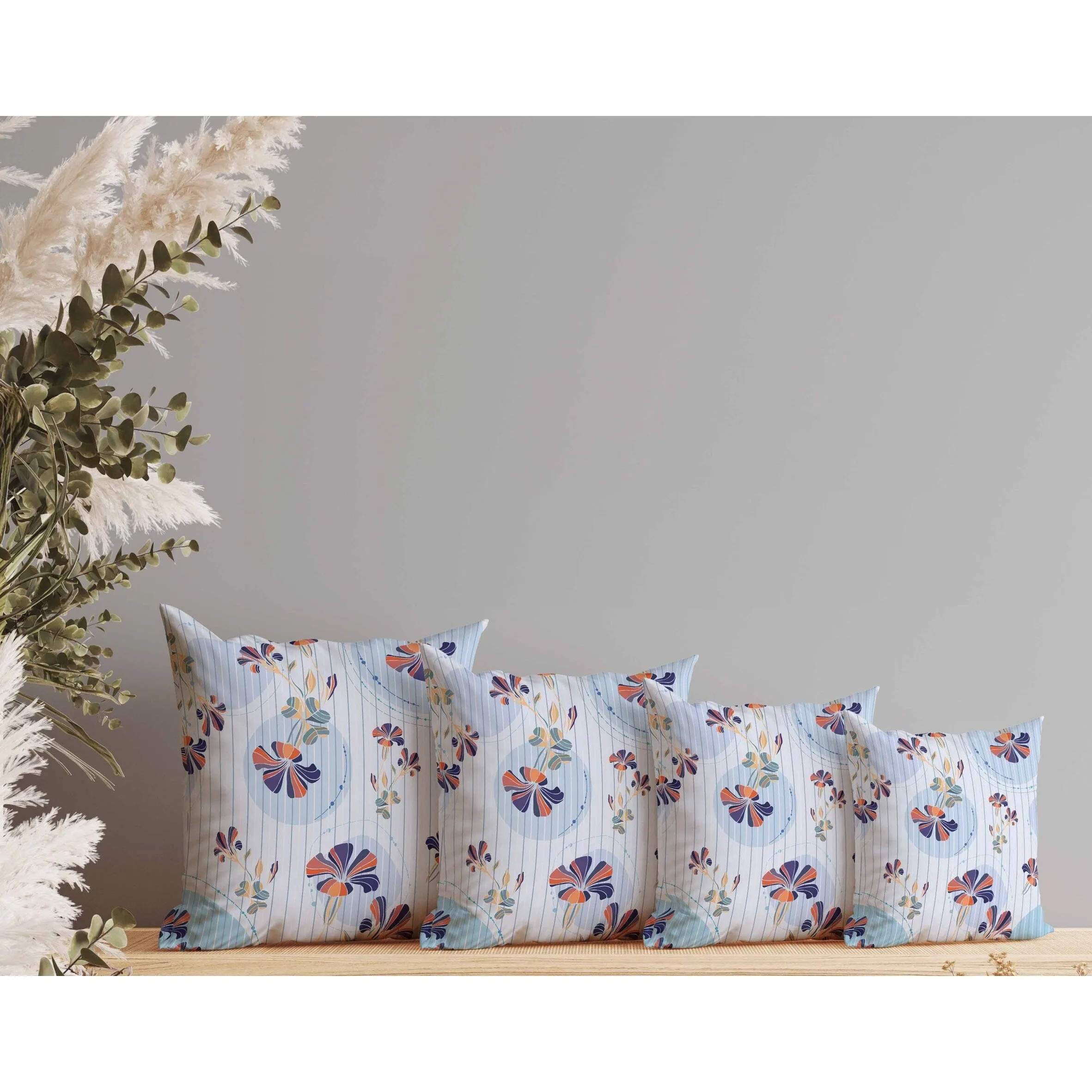 Circular Garden Faux Suede Reversible Throw Pillow Light and Blue