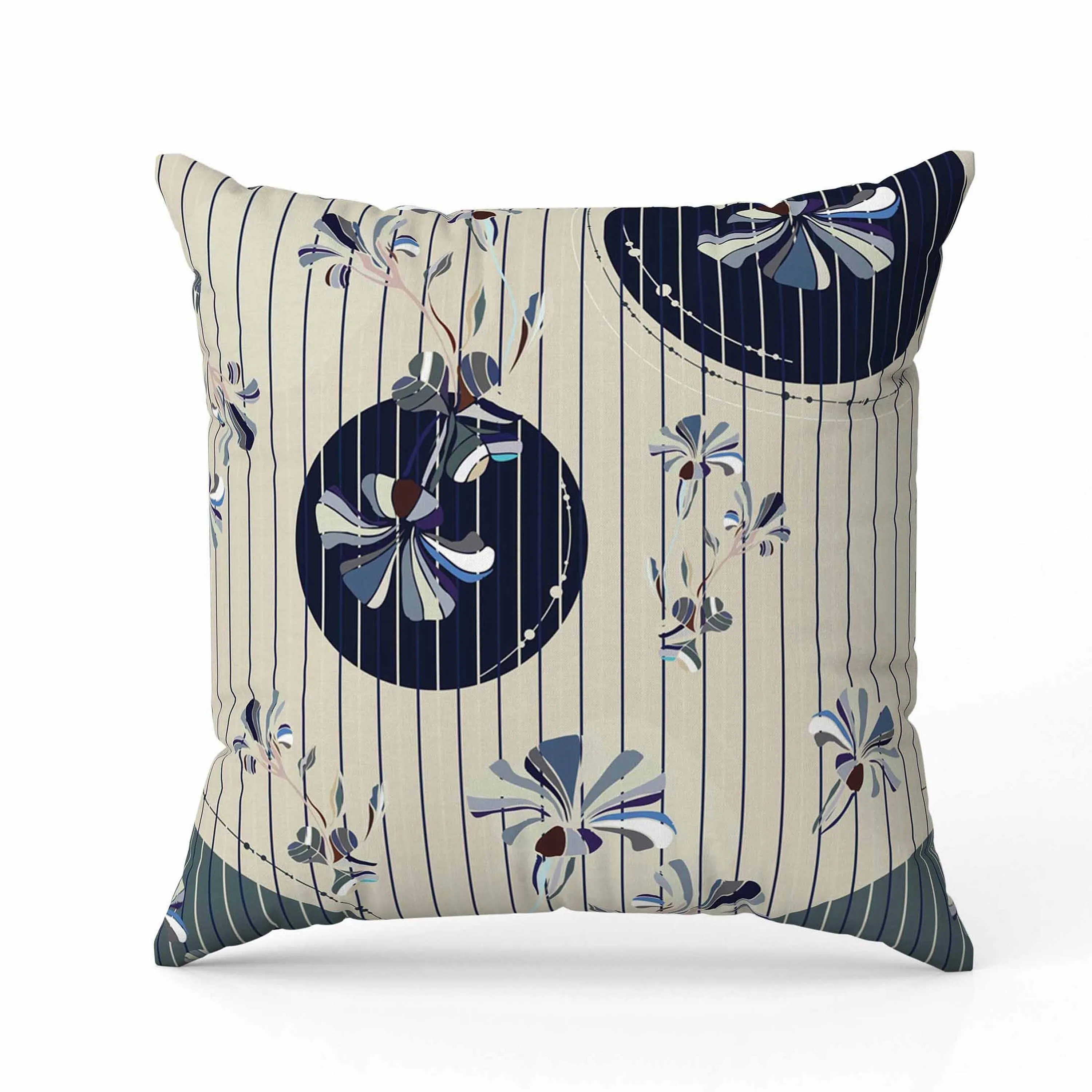 Circular Garden Faux Suede Reversible Throw Pillow Yellow and Blue
