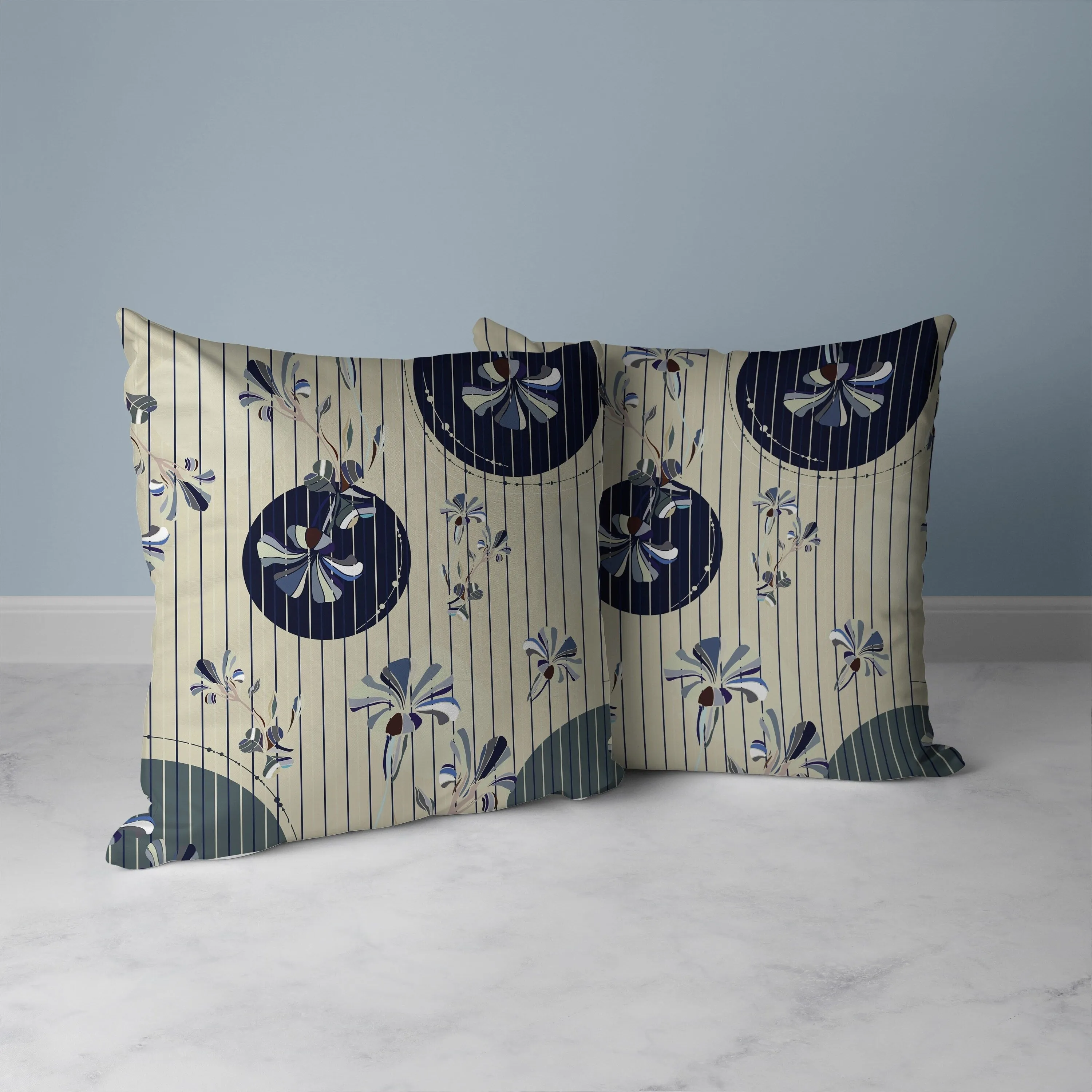 Circular Garden Faux Suede Reversible Throw Pillow Yellow and Blue