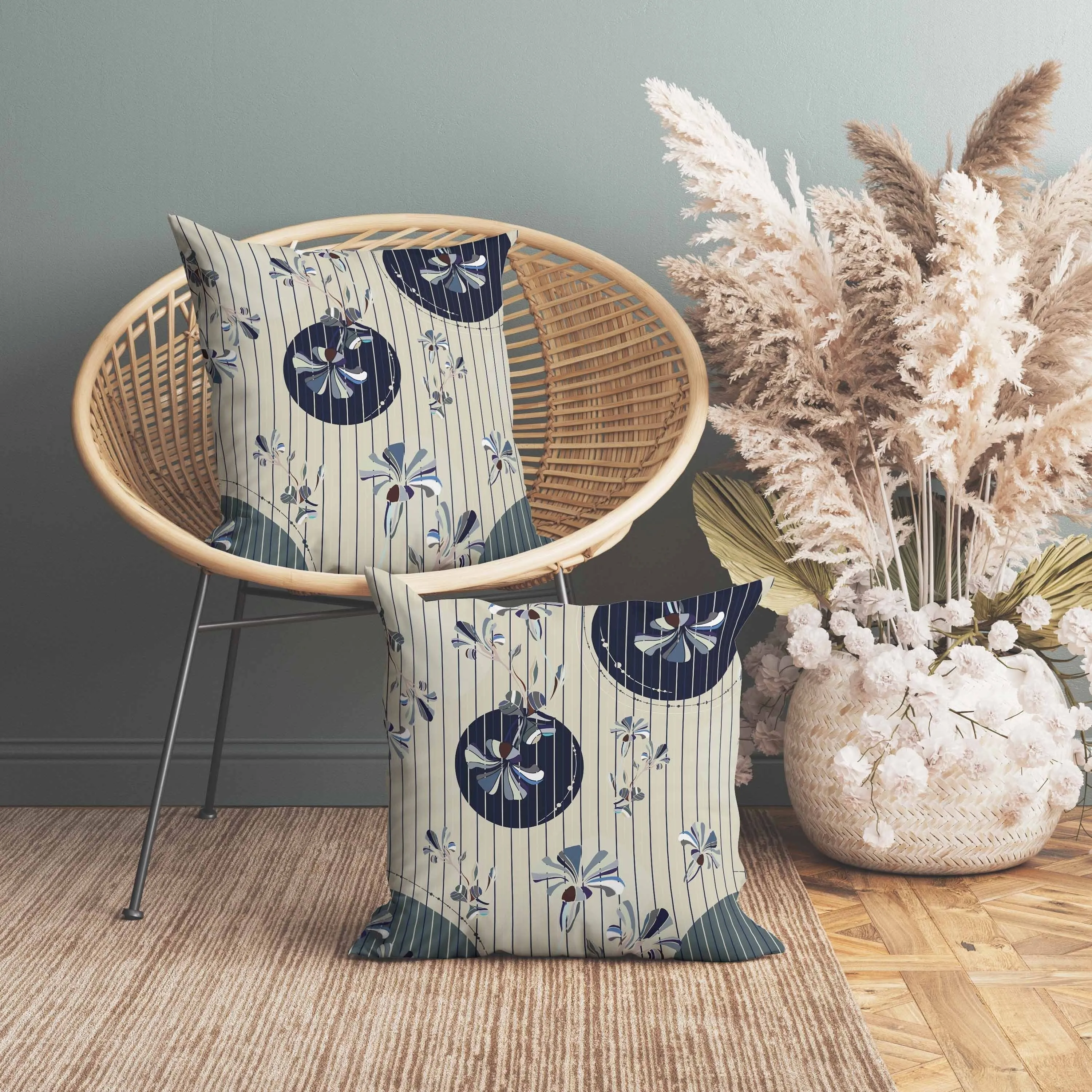 Circular Garden Faux Suede Reversible Throw Pillow Yellow and Blue