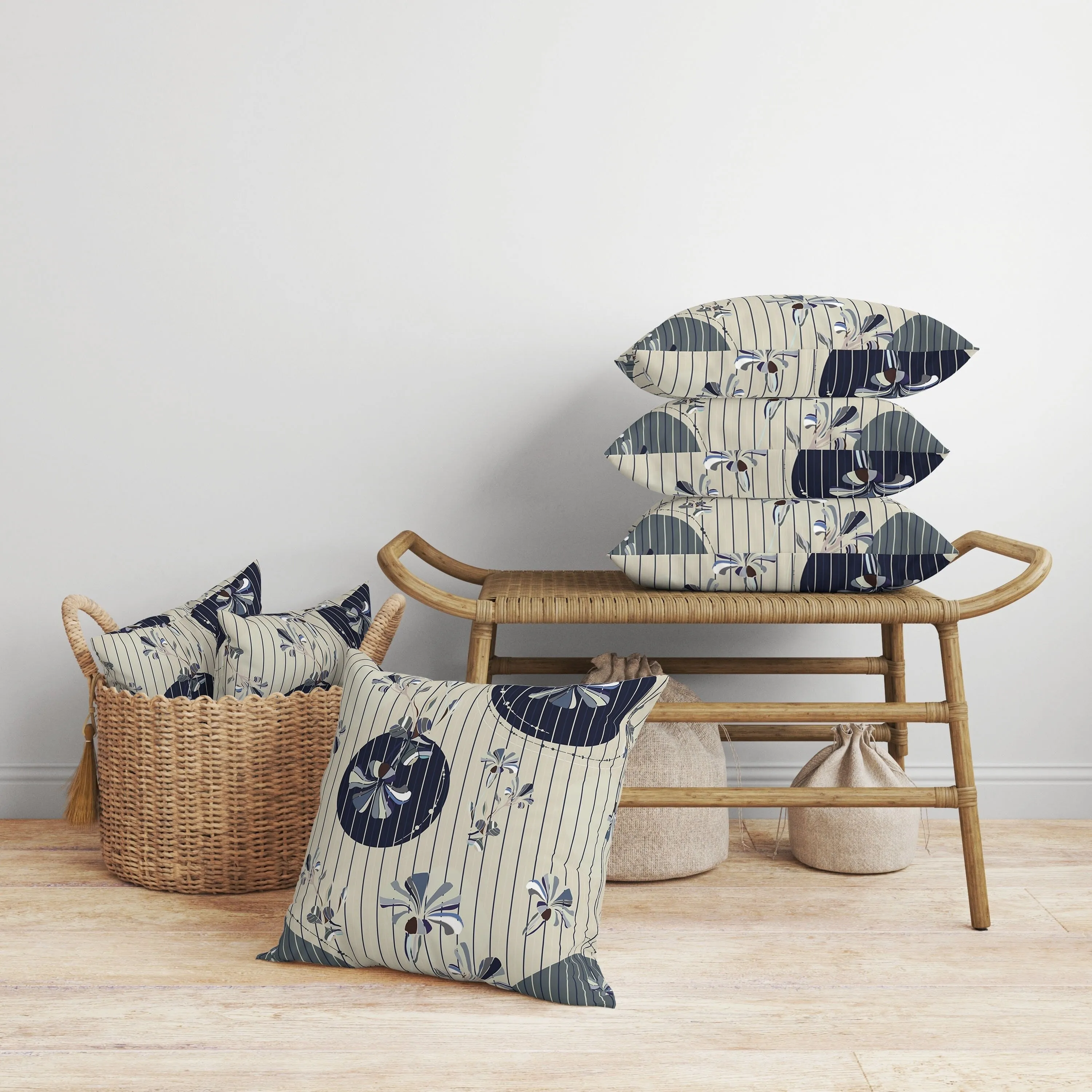 Circular Garden Faux Suede Reversible Throw Pillow Yellow and Blue