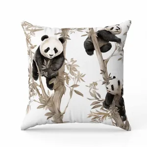 Climbing Panda Faux Suede Reversible Throw Pillow Beige and Black