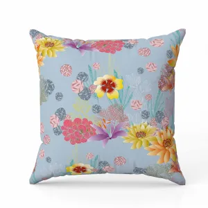 Colorful Flora Faux Suede Reversible Throw Pillow Blue and Multi