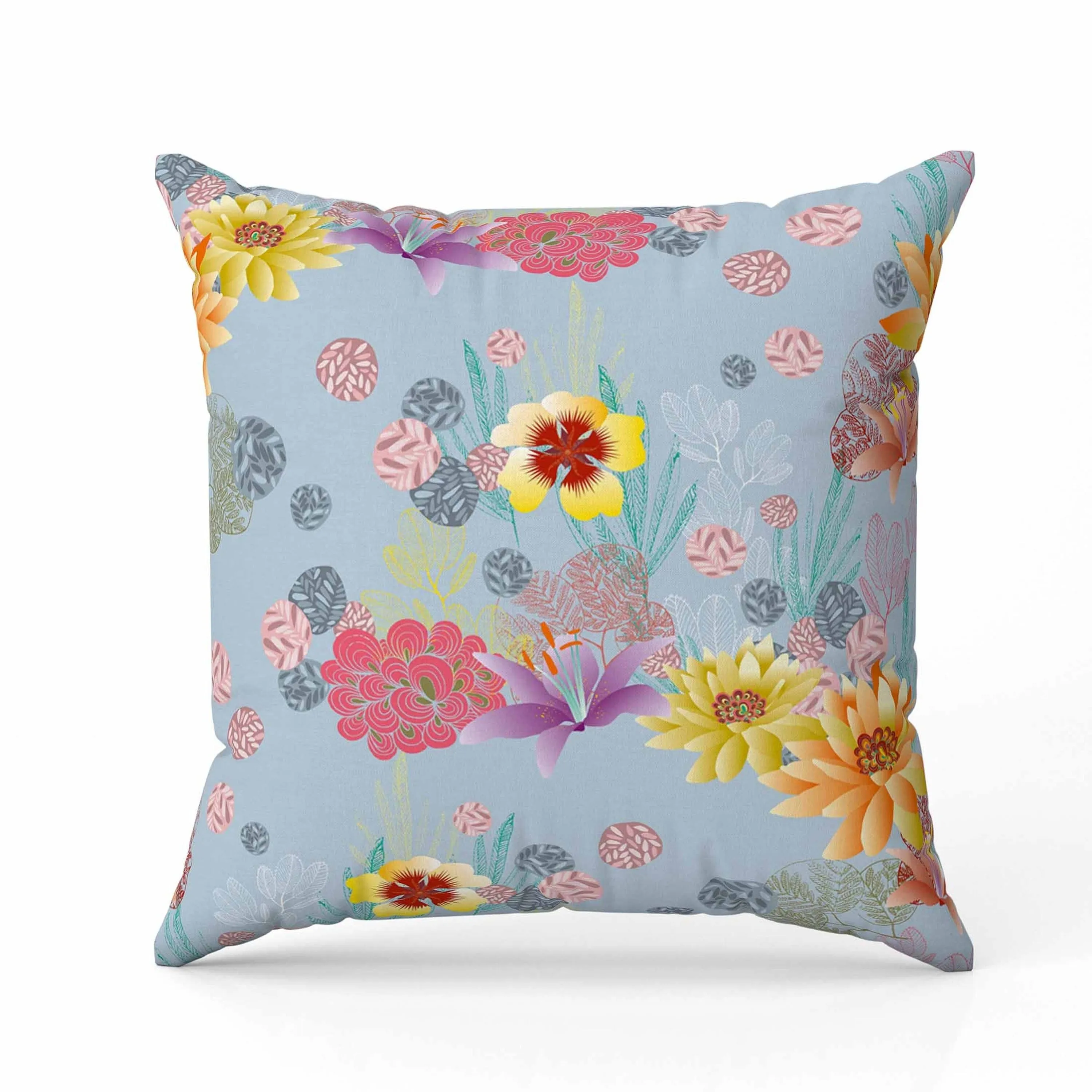 Colorful Flora Faux Suede Reversible Throw Pillow Blue and Multi