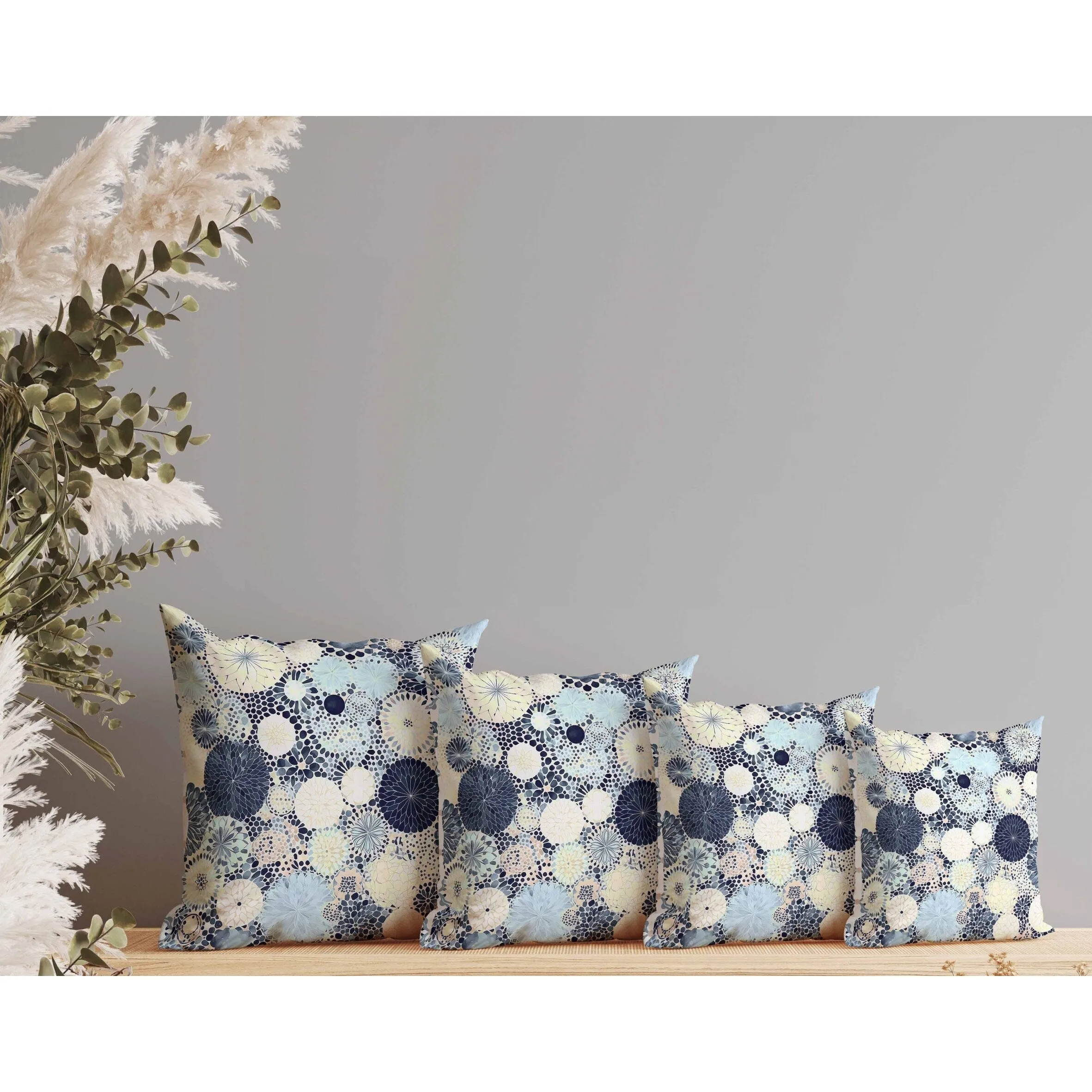 Crystal Drift Indoor/Outdoor Reversible Throw Pillow Blue and Cream