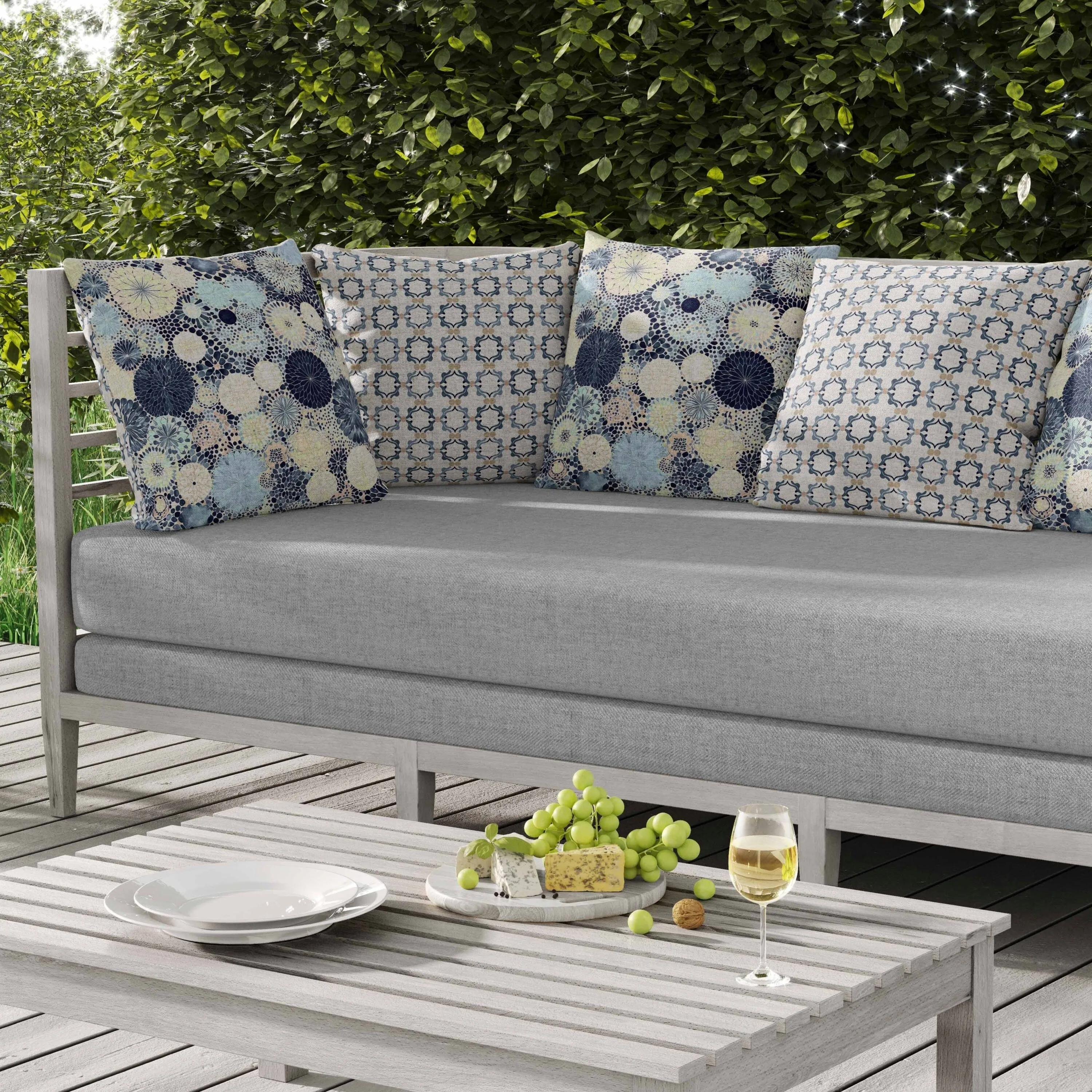 Crystal Drift Indoor/Outdoor Reversible Throw Pillow Blue and Cream