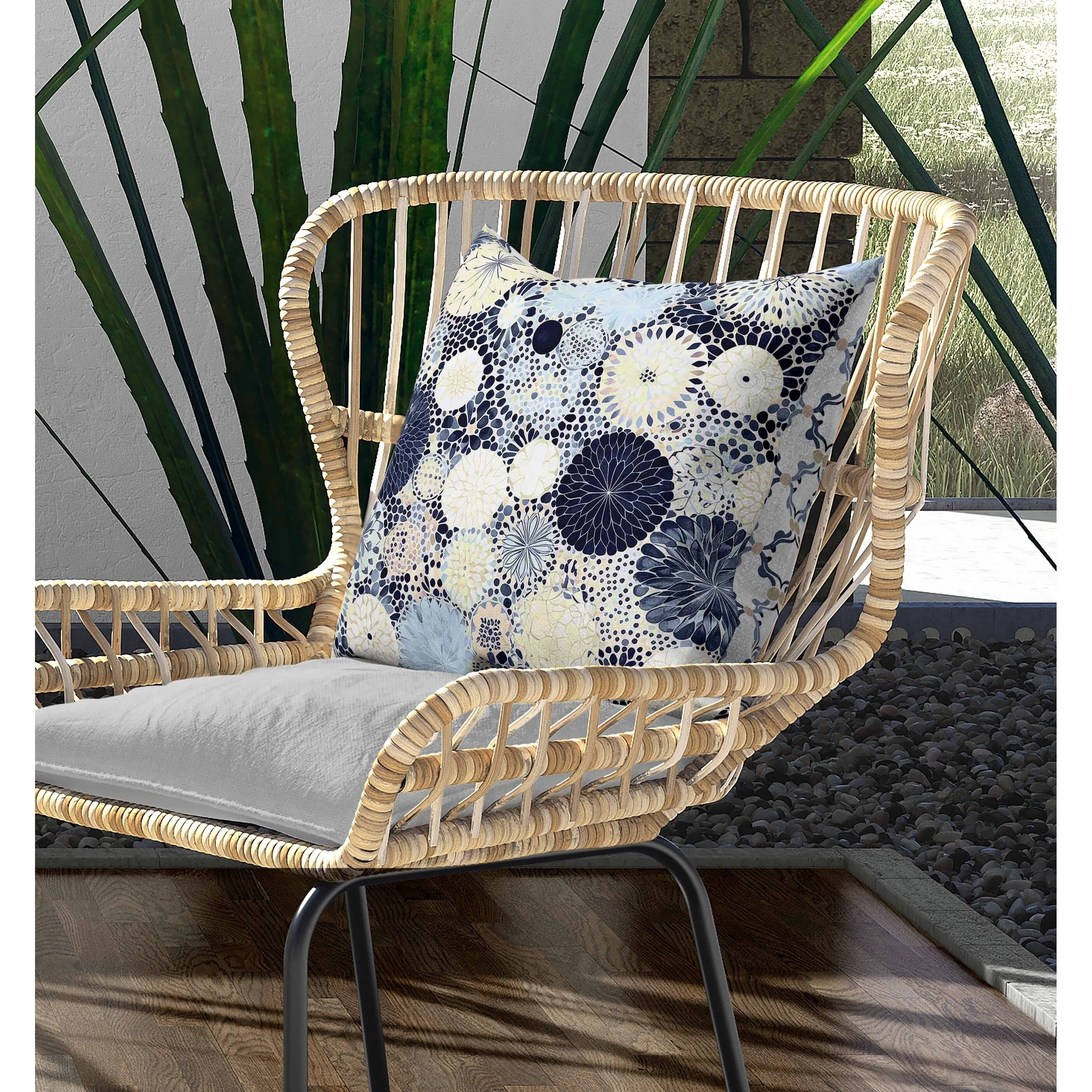 Crystal Drift Indoor/Outdoor Reversible Throw Pillow Blue and Cream