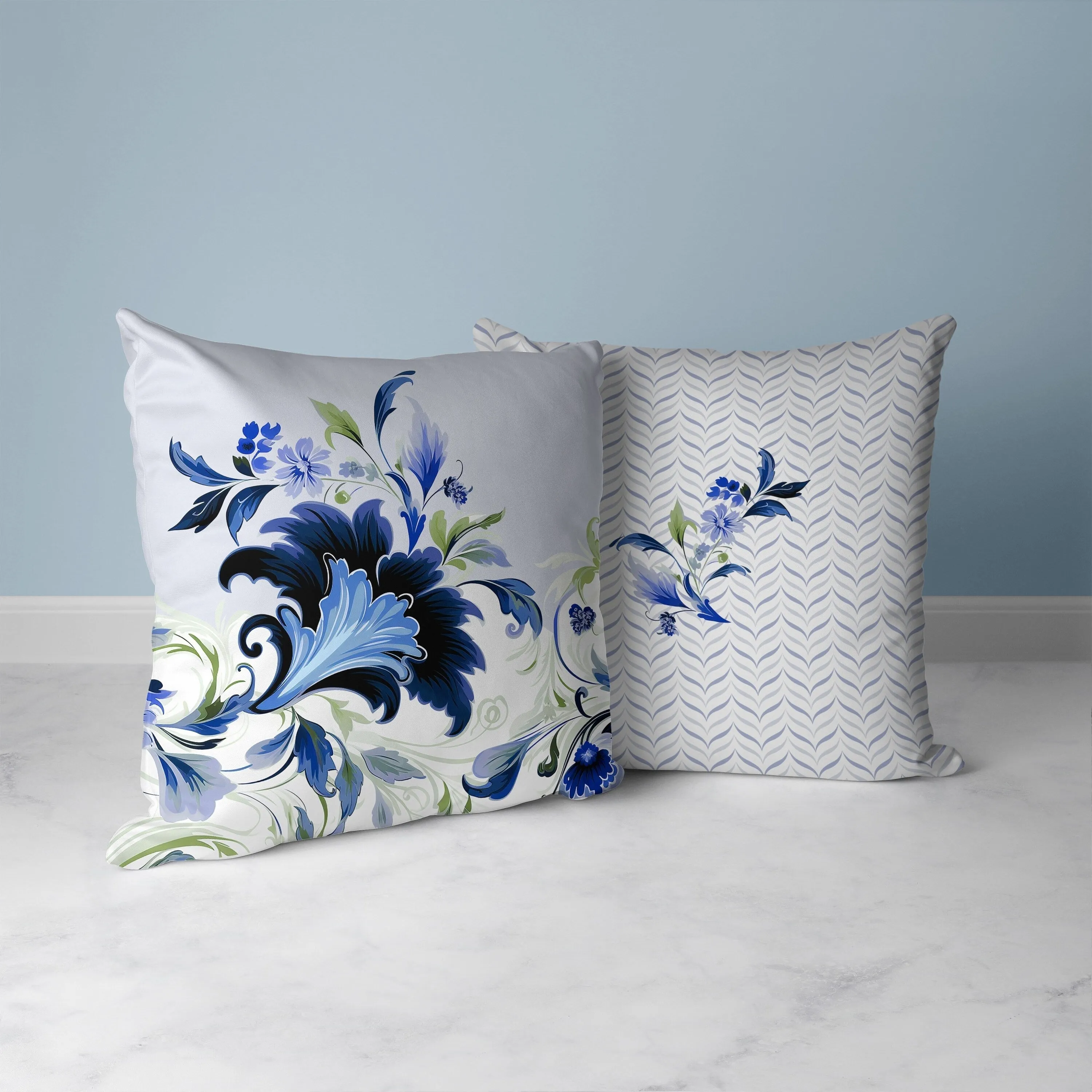 Damask Hue Faux Suede Reversible Throw Pillow Blue and Green