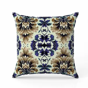 Damask Rapture Faux Suede Reversible Throw Pillow Blue and Beige